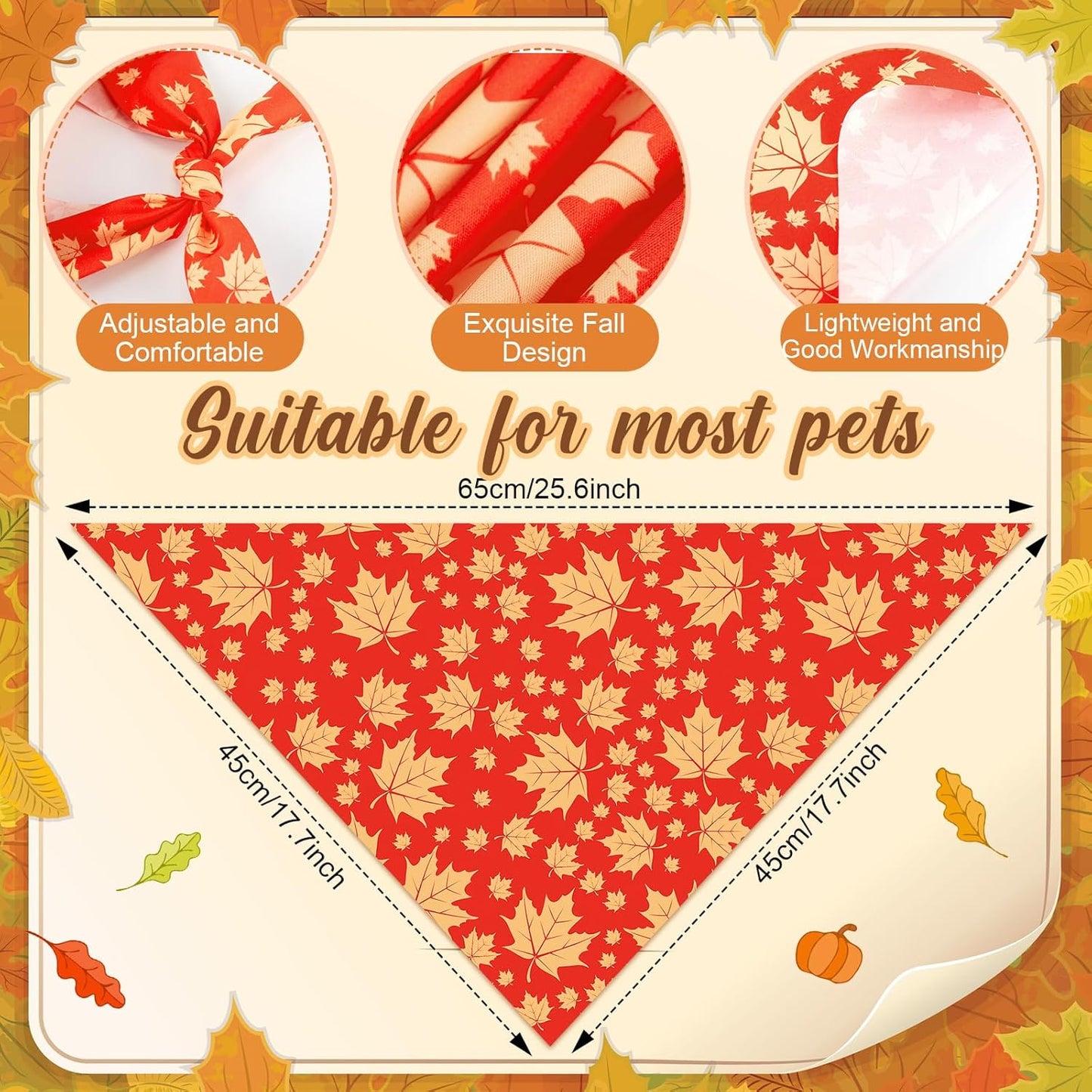 500 Pcs Fall Bandanas for Dogs Autumn Dog Bandanas with Maple Leaves Pumpkin Patterns Soft Bibs Adjustable Triangle Doggie Scarf for Small Medium Large Pet Costume 25.6 x 17.7 x 17.7 Inch