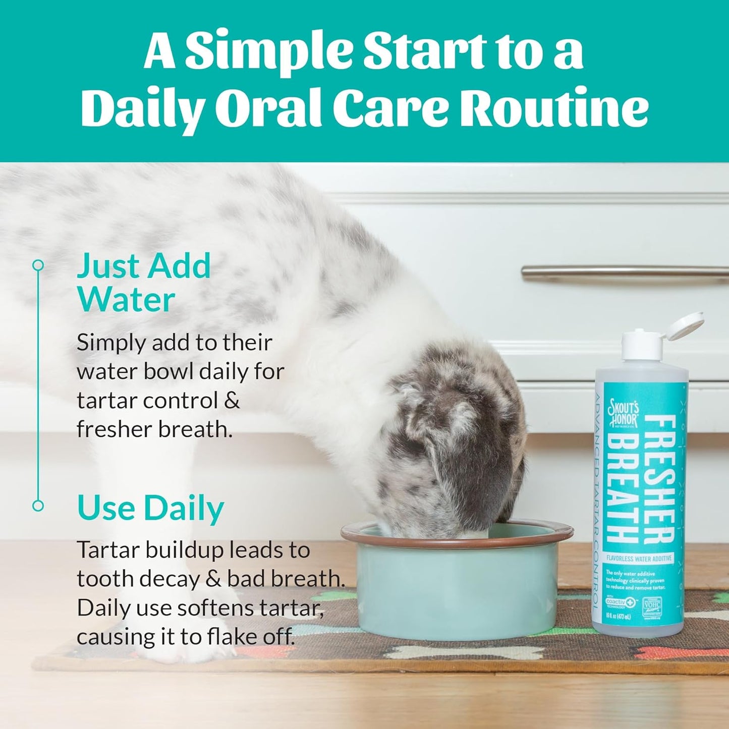 SKOUT'S HONOR Fresher Breath Water Additive for Pets - VOHC Accepted for Tartar Control, Freshens Breath Fast, No Brushing Required: Fresh & Flavorless 16oz - 2 Pack
