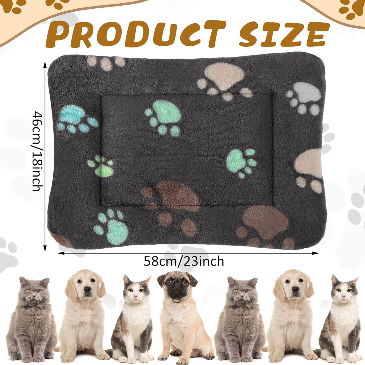 4 Pack Ultra Soft Dog Cat Bed Mat with Cute Prints Reversible Fleece Dog Crate Kennel Pad Cozy Washable Thickened Hamster Guinea Pig Pet Bed Mat for Small Animals(23 x 18 Inches,Black)