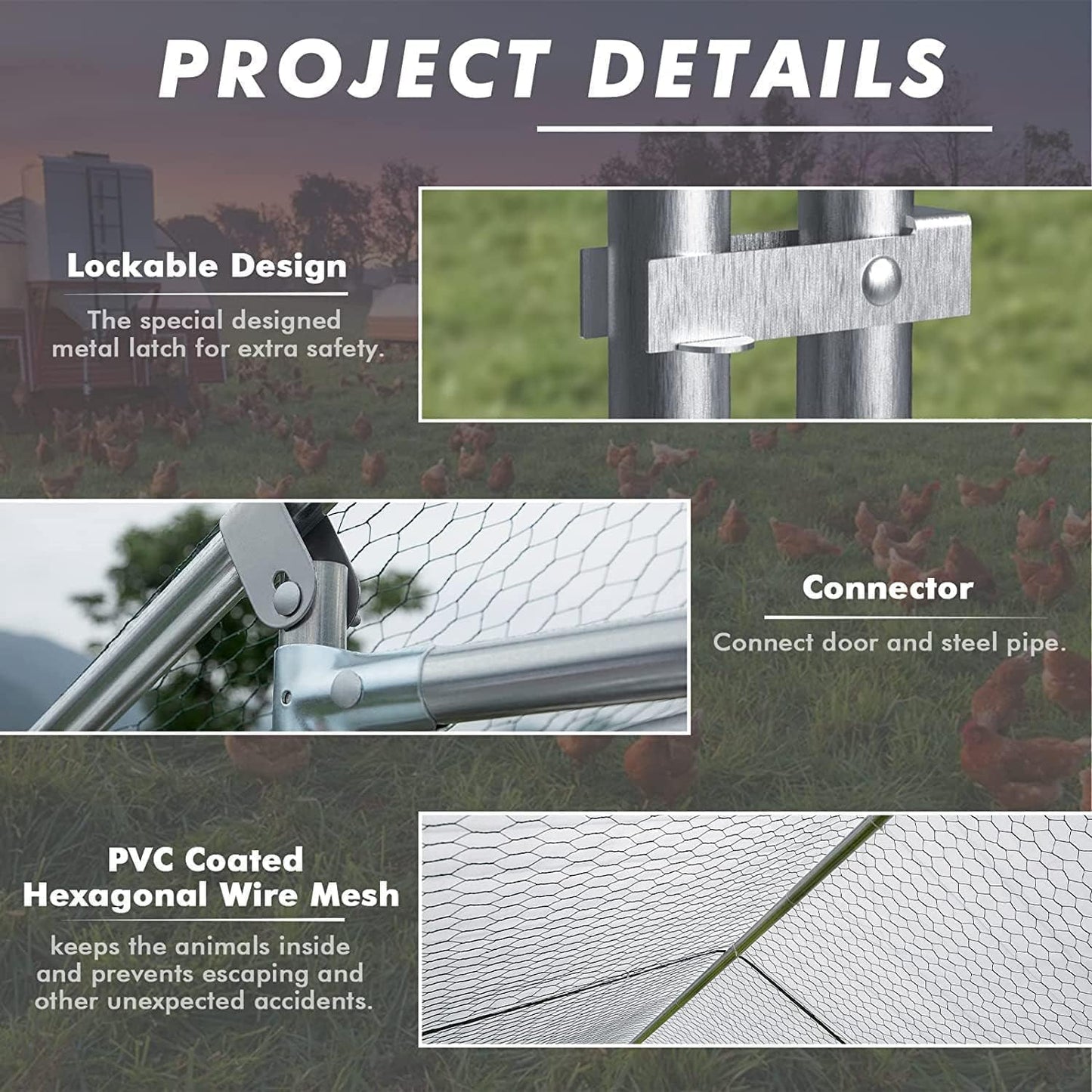 LEMBERI Small Metal Chicken Coop, Walk-in Chicken Run,Galvanized Wire Poultry Chicken Hen Pen Cage, Rabbits Duck Cages with Waterproof and Anti-Ultraviolet Cover for Outside,Backyard and Farm