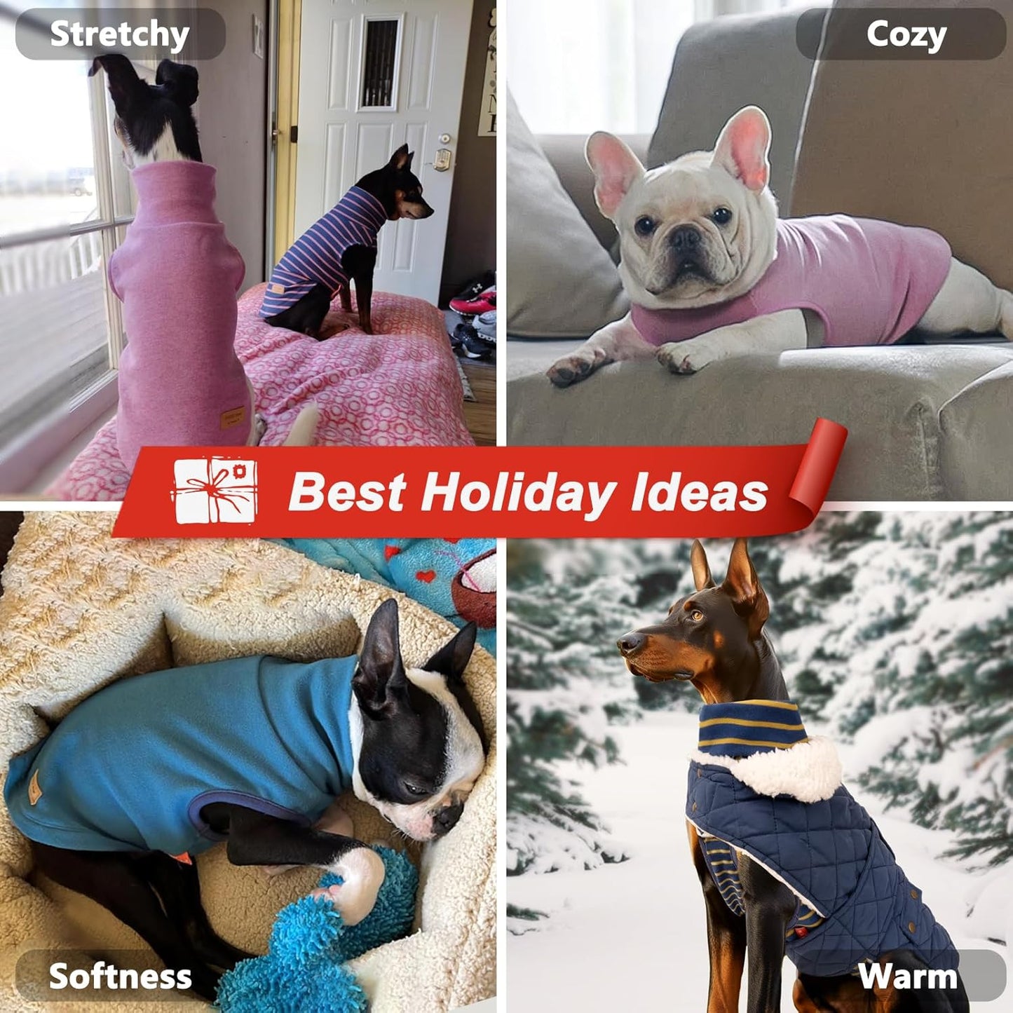 KYEESE 2Pack Dog Sweater Soft Lightweight Dogs Clothes Warm Pets Fleece Sweater Stretchy Pet Coat Turtleneck Dog Outfit for Small Dogs Boy Girl Comfy Sleeveless Doggie Sweatshirt Red,L