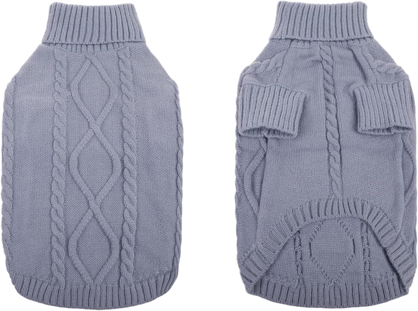 Queenmore Small Dog Pullover Sweater, Cold Weather Cable Knitwear, Classic Turtleneck Thick Warm Clothes for Chihuahua, Bulldog, Dachshund, Pug, Yorkie (Grey, X-Large)