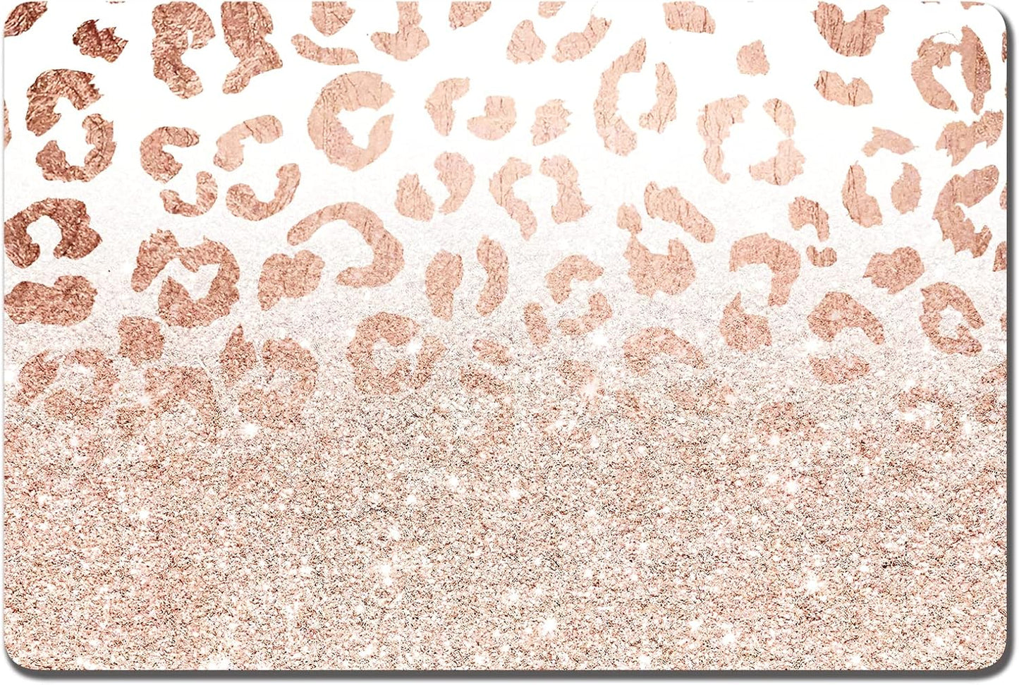 Rnivvi Dog Food Mat, 12" x 19" Leopard Absorbent Dog Cat Bowl Mat for Food and Water, Cute Anti-Slip Rubber Pet Feeding Rug Protect Floors, Puppy Placemat for Feeding & Watering Supplies, Rose