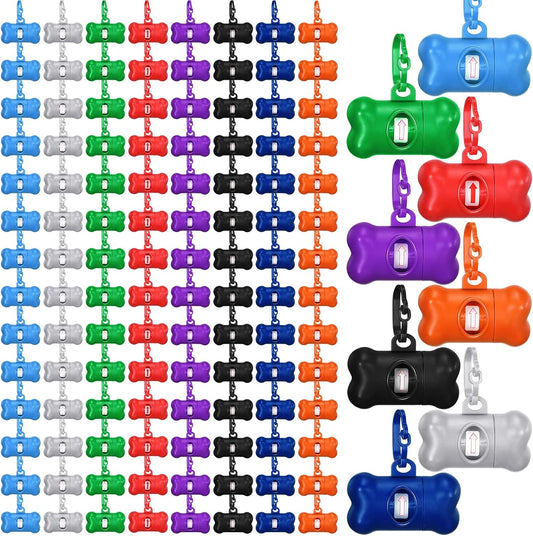 Zhehao 120 Pcs Bone Shaped Dog Poop Bag Dispensers with Disposal Small Dog Waste Bag Holder with Hook for Pet Puppy Walking Hiking Camping, 8 Colors