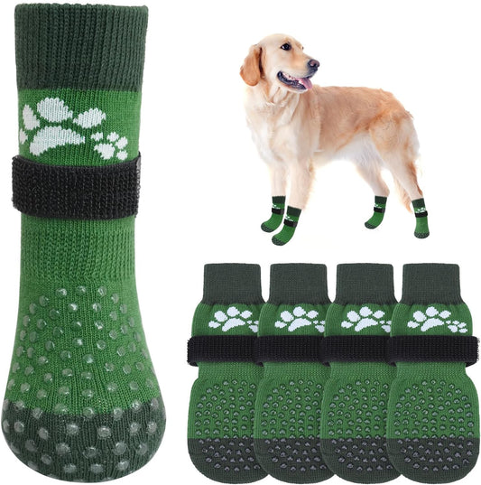 SCENEREAL Anti Slip Dog Sock to Prevent Licking Paws for Hardwood Floors, Boots & Paw Protector Shoes for Hot/Cold Pavement with Grippers, Double Sides Grips for Small Medium Large Senior Dogs, L