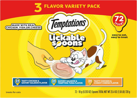Temptations Lickable Spoons Adult Wet Cat Treats, 72 Spoons, Variety Pack