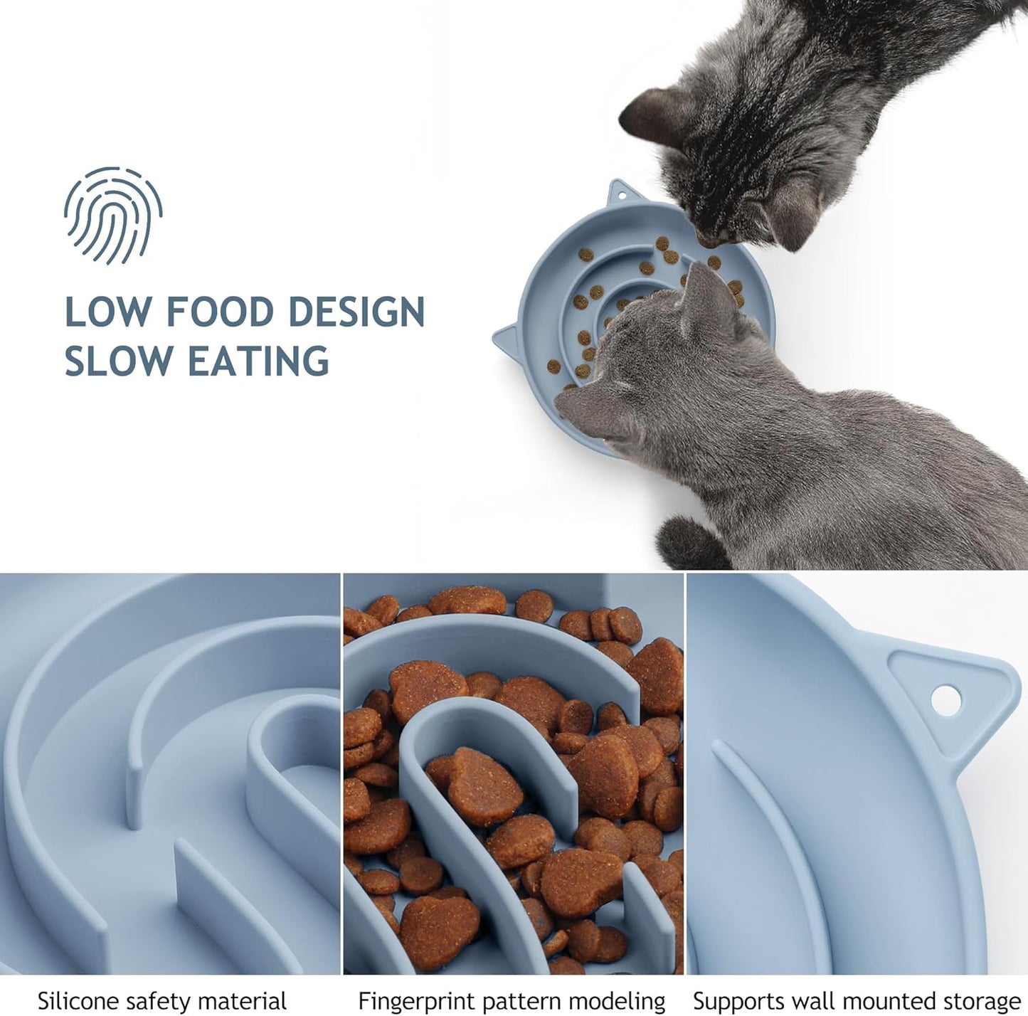 Coomazy Silicone Slow Feeder Dog Cat Bowls, Interactive Puzzle Toy for Pets Food Training, Keeps Dogs Cats Busy, Prevents Puppy Kitty Overeating (Light Blue, 1.4Cup)