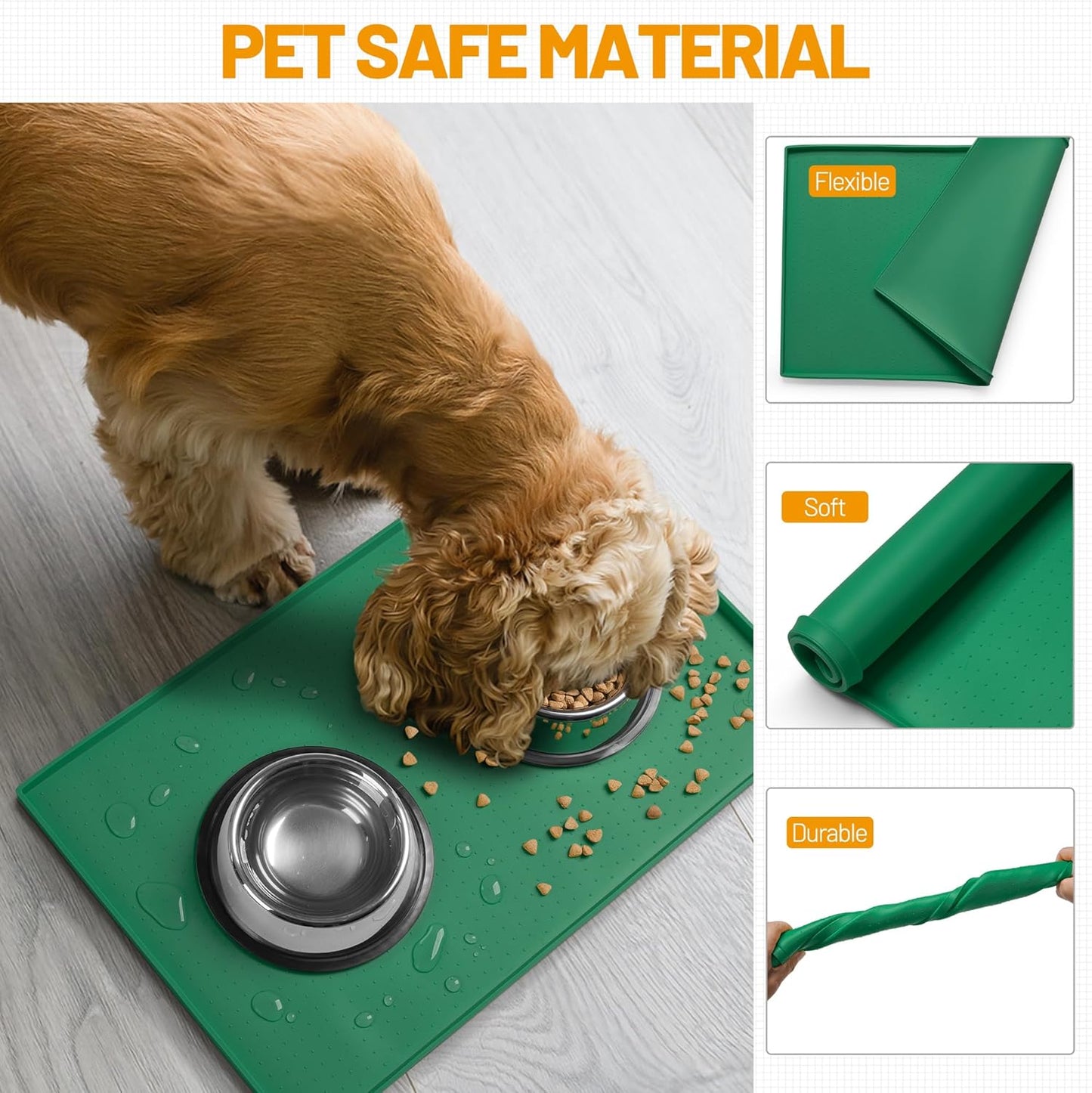 Hubulk Dog Feeding Mat,100% Waterproof Food Grade Silicone Pet Food and Water Bowl Placemat,Dishwasher, High Raised Edge to Prevent Spills,Nonslip Tray to Stop Messes on Floor(19"x12"x0.5",Hunter