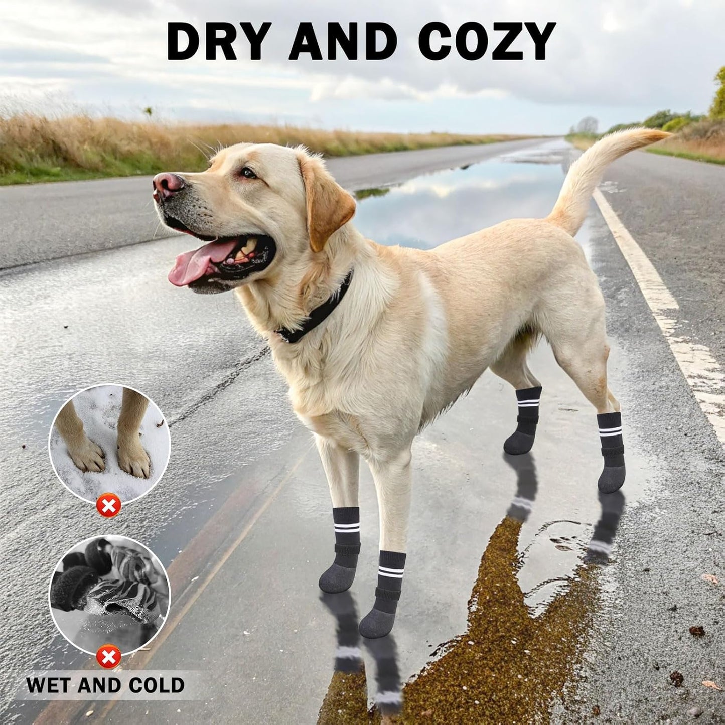 SCENEREAL Anti Slip Dog Boots & Paw Protectors for Hardwood Floor, Extended Dog Socks to Prevent Licking Paws, Waterproof Pet Snow Rain Shoe for Winter Large Senior Dogs, Black XL