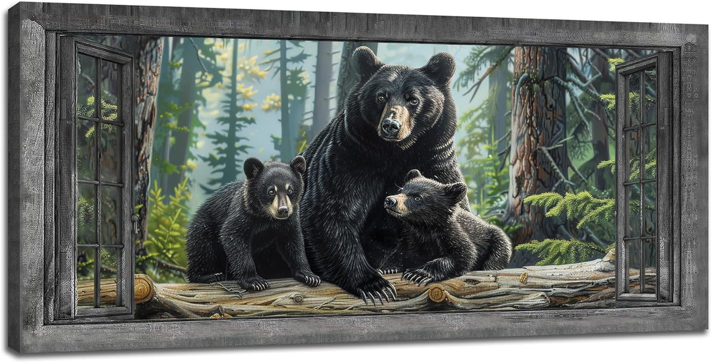 Large Wall Art Black Bear Canvas Cabin Living Room Pictures Prints Forest Oversize Wall Decor Animal Painting Artwork for Bedroom Dining Office Home 60"x30"