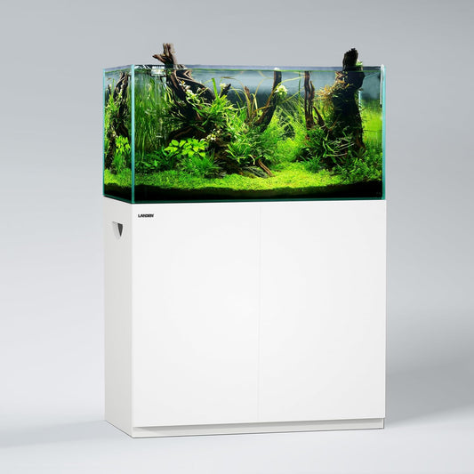 LANDEN Aquarium Stand and Cabinet, for up to 44Gal Tank, Fish Tank, Nano Foam Leveling Mat Included, Contemporary and Simple Design, Wooden Matte White Painted W35.5xD17.7xH31.49in (Stand Only)