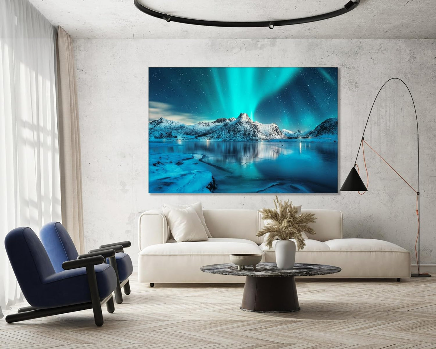 Nature Wall Art Prints - Ocean Forest Mountain Lake Canvas Landscapes - Small to Extra Large Living Room Bedroom Kitchen Bathroom Décor (Northern Lights Over Lake, 24L" x 36W")