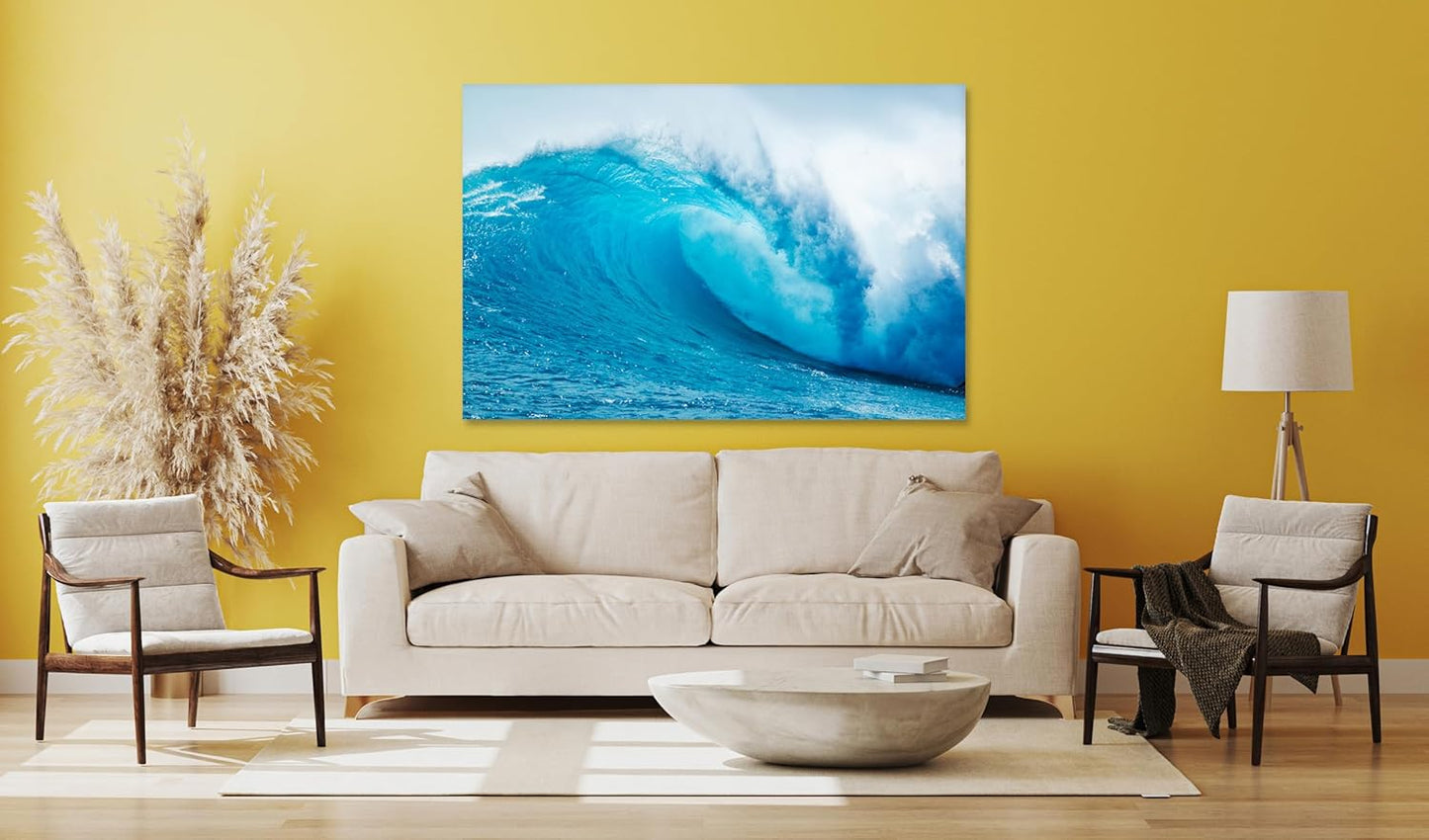 Nature Wall Art Prints - Ocean Forest Mountain Lake Canvas Landscapes - Small to Extra Large Living Room Bedroom Kitchen Bathroom Décor (Blue Ocean Wave, 24L" x 36W")