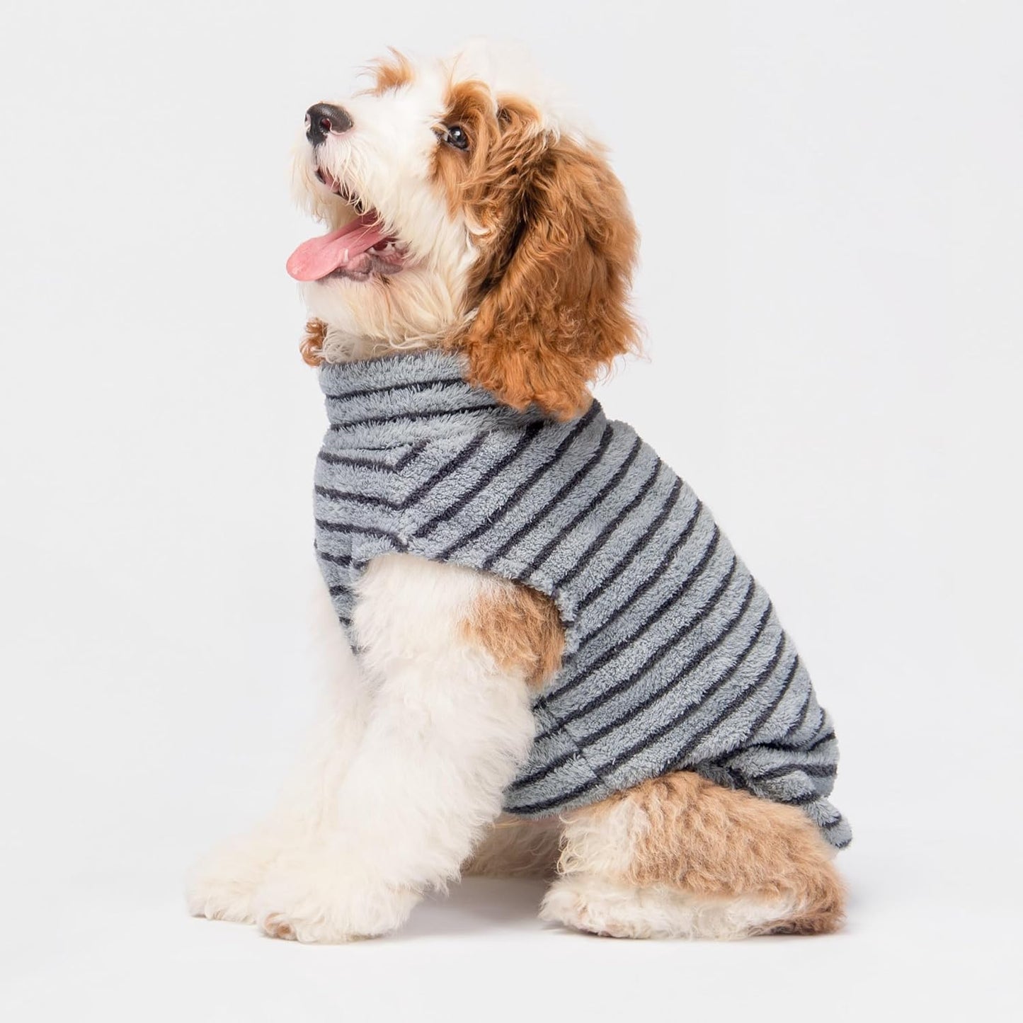 Fitwarm 2 Pack Striped Fleece Dog Sweater, Warm Winter Dog Clothes for Small Dogs Boy Girl, Fuzzy Pet Outfit, Doggy Pullover Jumper, Grey, Navy, Medium