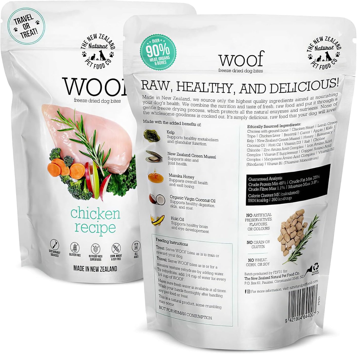 Woof Freeze Dried Dog Food - Chicken Recipe, High Protein, Dog Food Topper & Dog Treats, All Life Stages, 1.76 oz