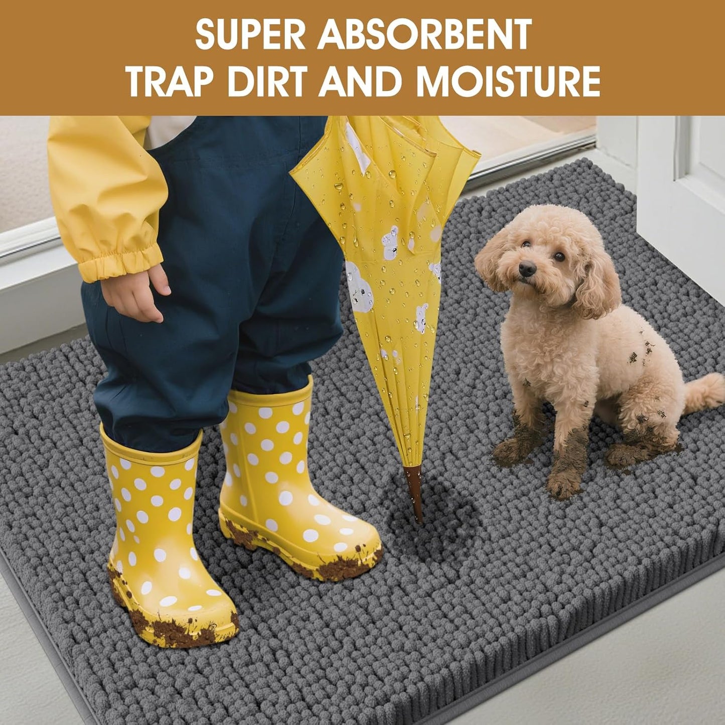 IM HOME Extra Large Dog Door Mats for Muddy Paws, Chenille Absorbent Dog Mats, Non Slip Heavy Mud Mat for Dogs, Soft Pet Mat for Entryway, Mud Paws, Inside Floor,71" x 25", Grey