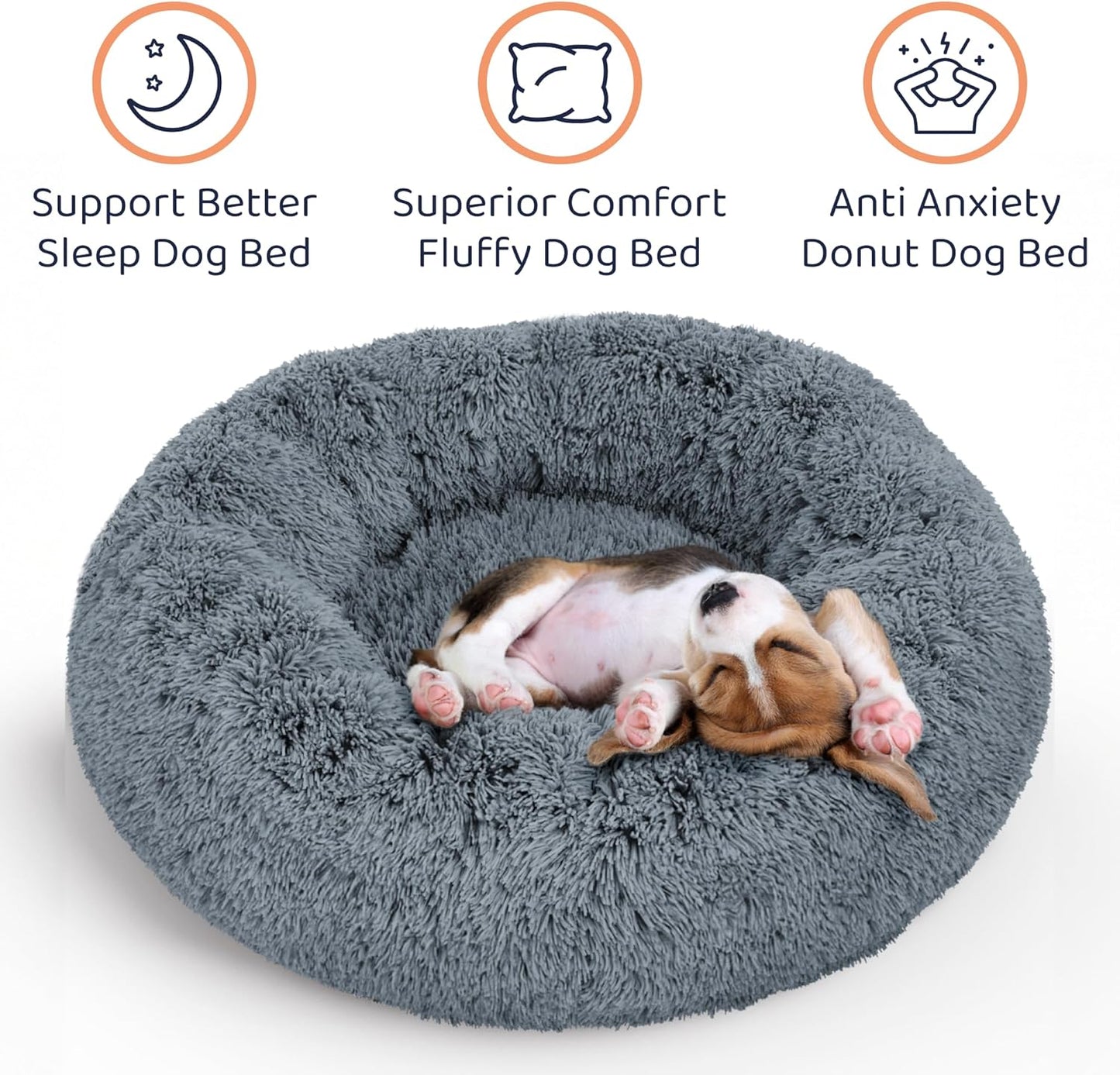 Donut Dog Bed - Premium Comfort for Anxiety Relief - Fluffy & Calming Design with Ultra-Plush Support | Cozy Round Dog Bed with Super Soft Circle Style (Size S Dark Grey)