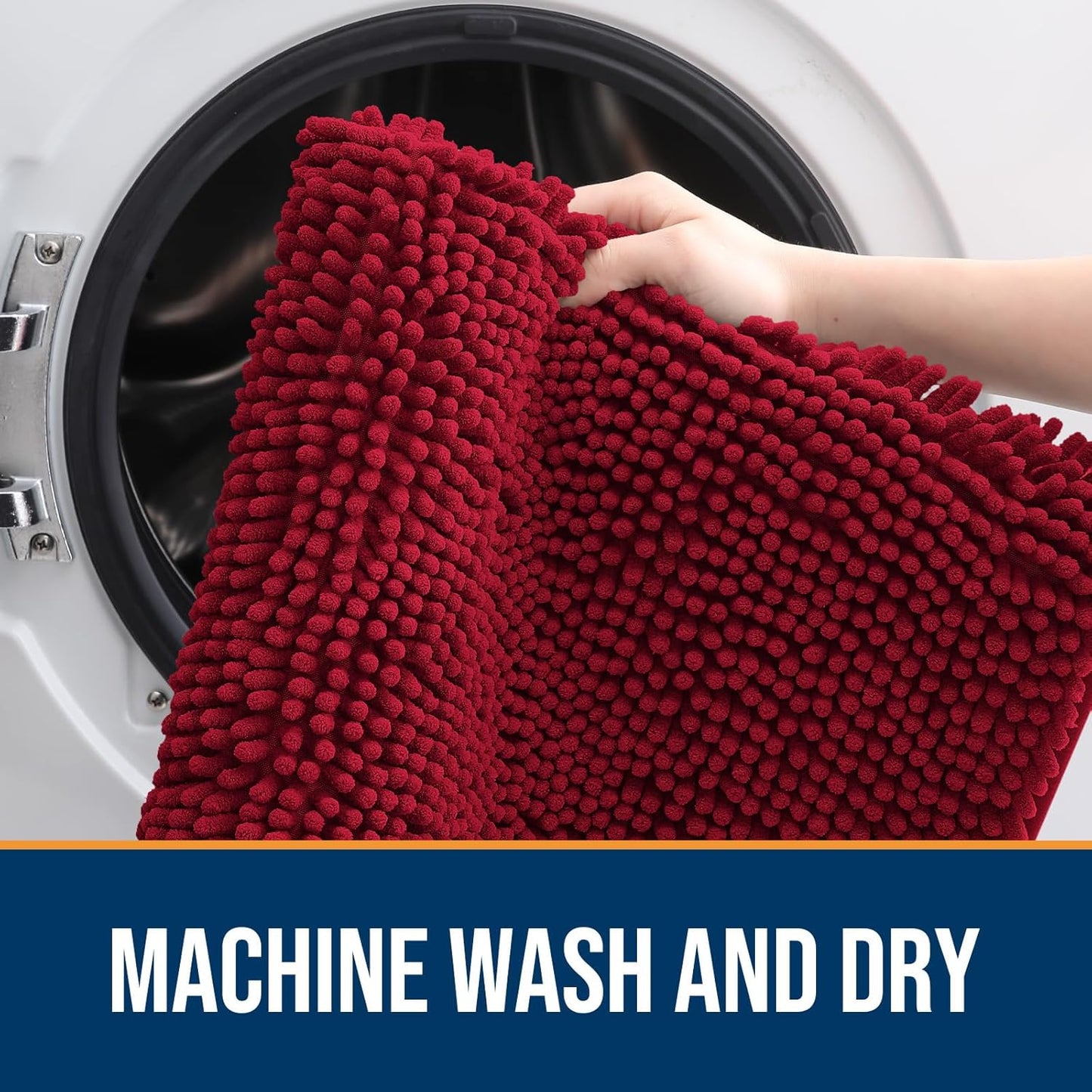 OLANLY Dog Door Mat for Muddy Paws 59x35, Absorbs Moisture and Dirt, Absorbent Non-Slip Washable Doormat, Quick Dry Chenille Mud Mat for Dogs, Entry Indoor Entryway Carpet for Inside Floor, Red