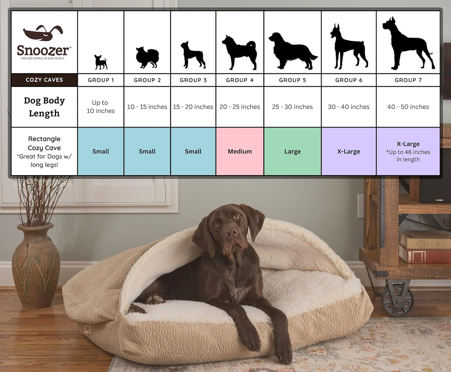 Snoozer Pet Products Luxury Rectangle Cozy Cave, Wag Collection, Extra Large, Ramey Gray