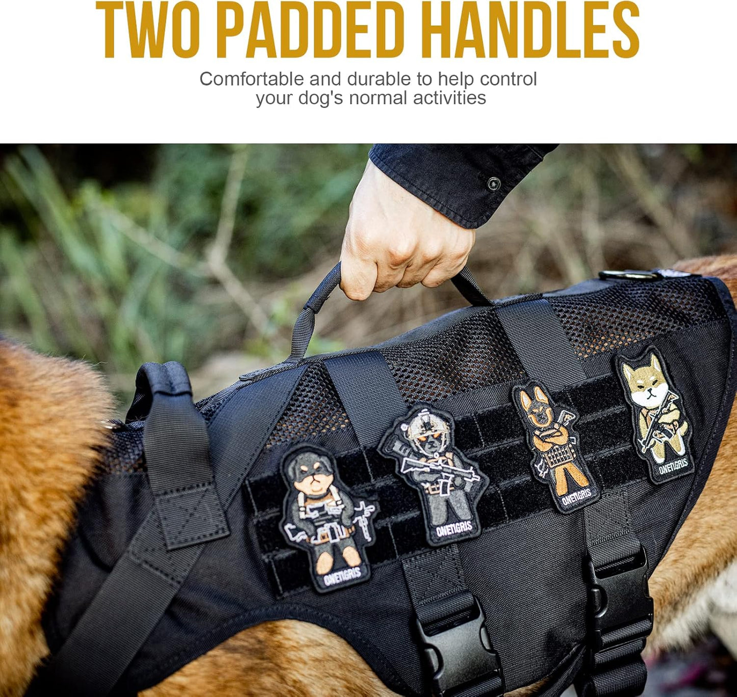 OneTigris No Pull Tactical Dog Harness for Medium Dog, Aire Mesh Dog Vest Harness, Breathable Military Dogs Molle Vests with Handles, Service Dogs Vest for Walking Hiking Training (M, Black)