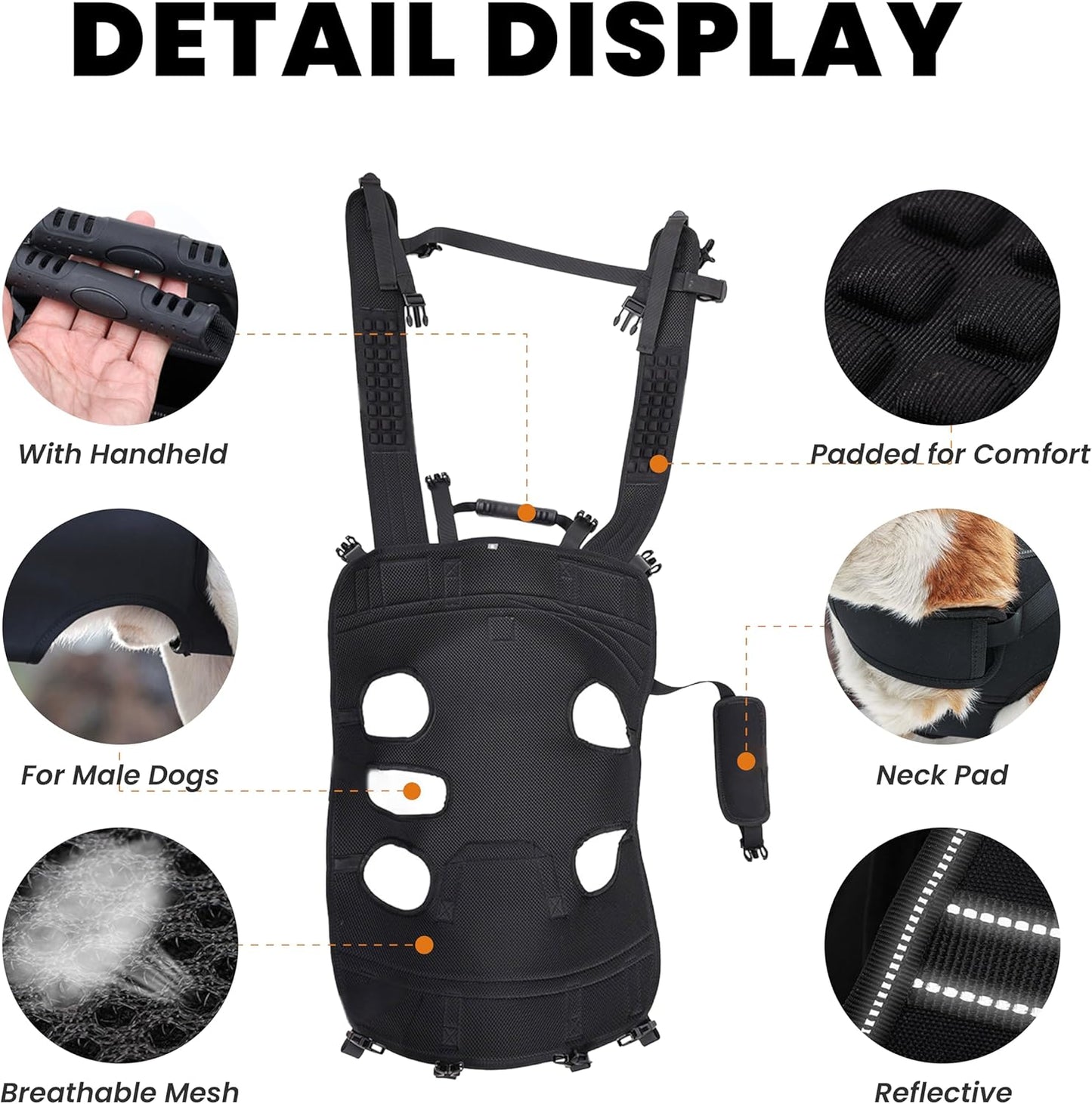 Dog Lift Harness Backpack Carrier for Large Dogs, Full Body Sling with Handle, Dog Harness for Joint Injuries, Arthritis, Ideal for Stairs, Elderly Dogs (Black S/M-Large 14-20 LBS)