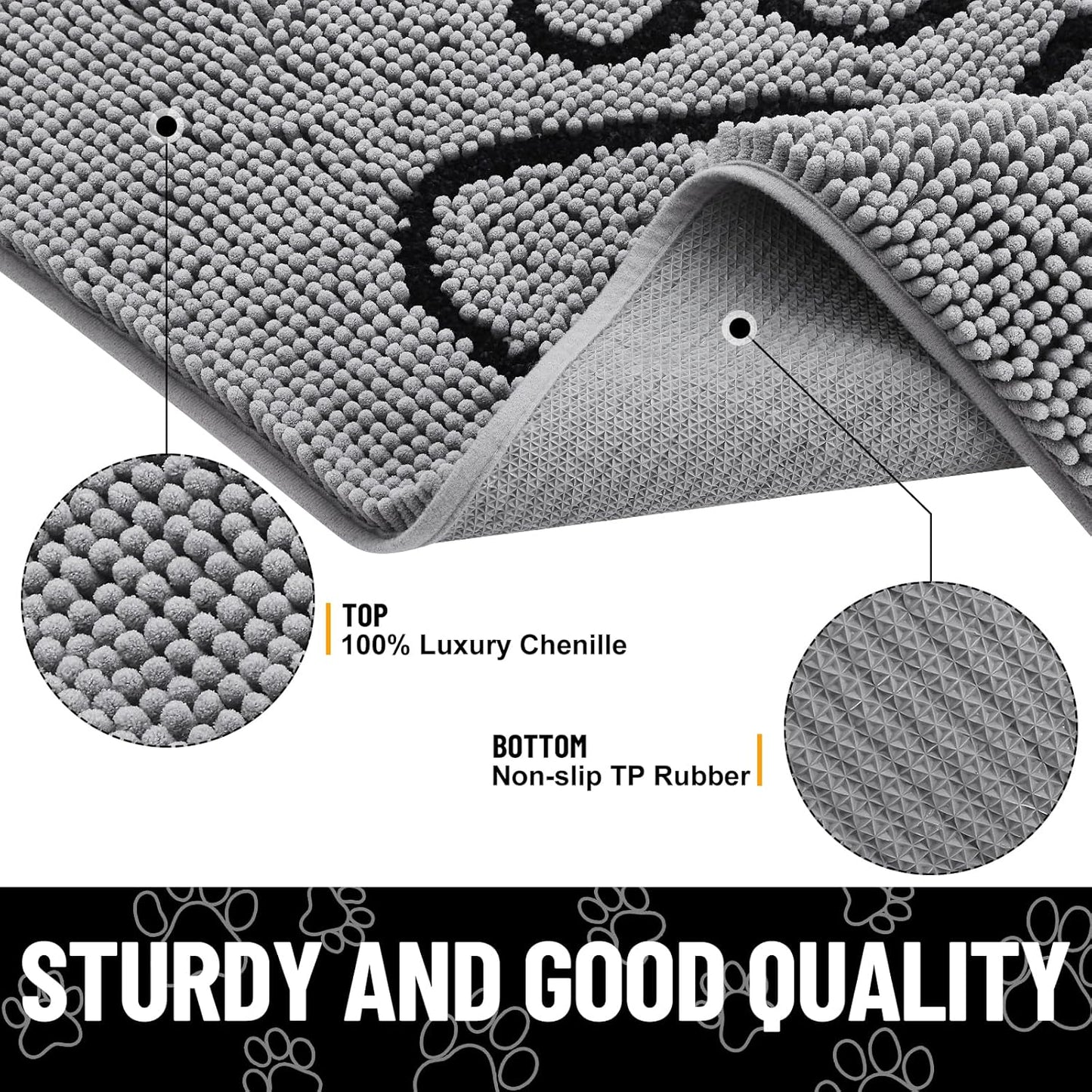 Smiry Dog Door Mat for Muddy Paws, Absorbent Dirt Trapper Non Slip Quick Dry Washable Chenille Mat for Mud Dogs, Entry Rug for Indoor and Outdoor (21x34 Inches, Grey)