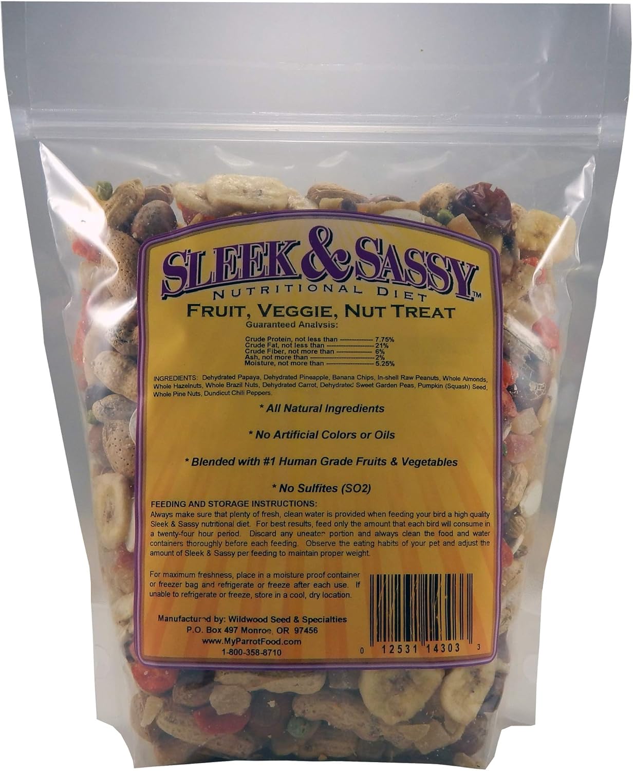 SLEEK & SASSY Fruit, Veggie, Nut Parrot Treat Perfect for Large Conures, Amazons, African Greys, Cockatoos, Pionus-Parrots & Macaws (3 lbs.)