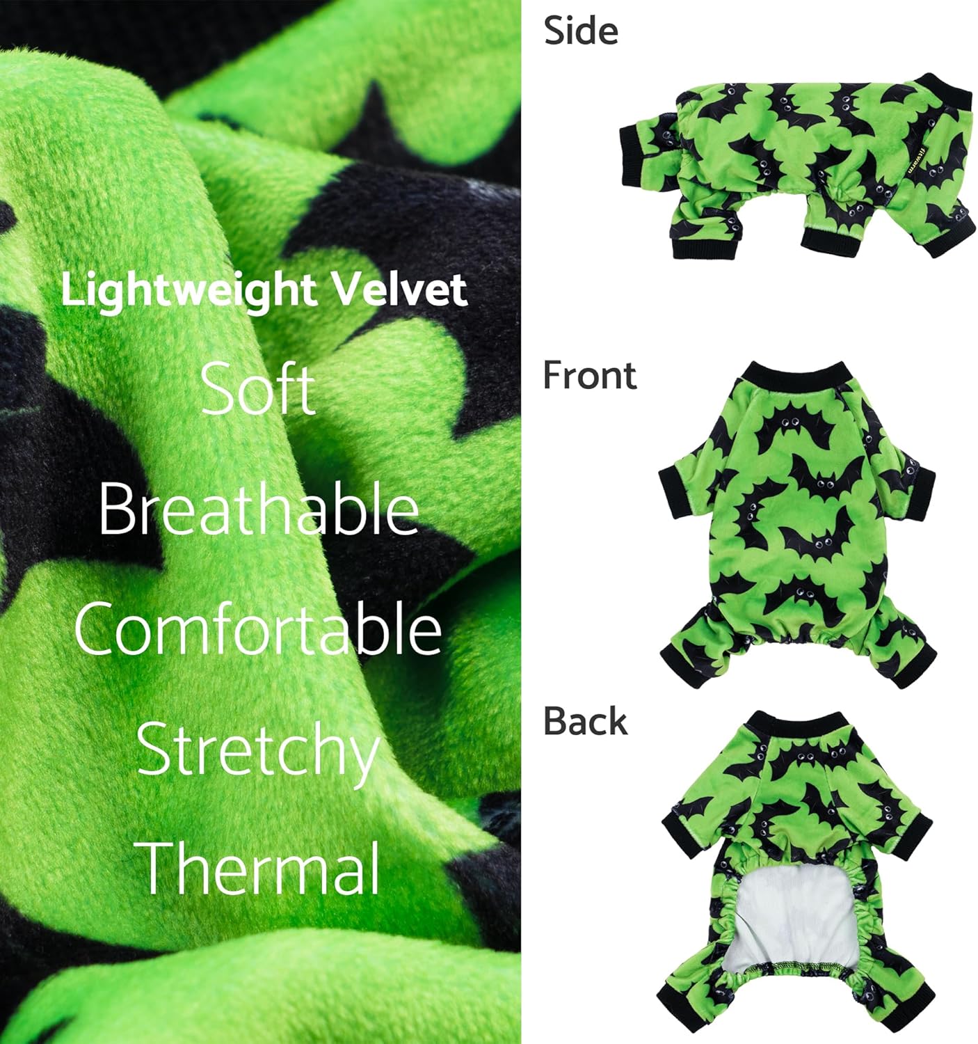 Fitwarm Halloween Bat Dog Pajamas, Funny Costumes for Small Dogs Boy Girl, Pet Outfit, Lime Green, Black, XXL