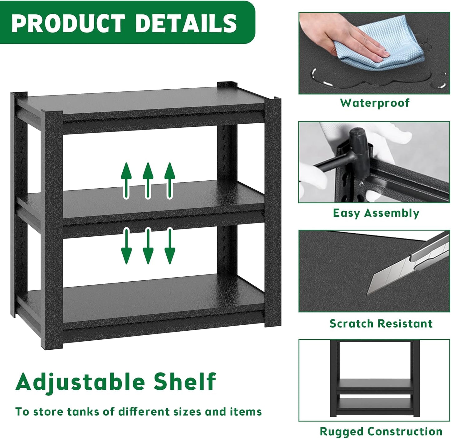 Metal Aquarium Stand with a Adjustable 3-Tier Fish Tank Rack,Tank Not Included,for Home Office(31.5" L x 18" W x 34" H). (Black)
