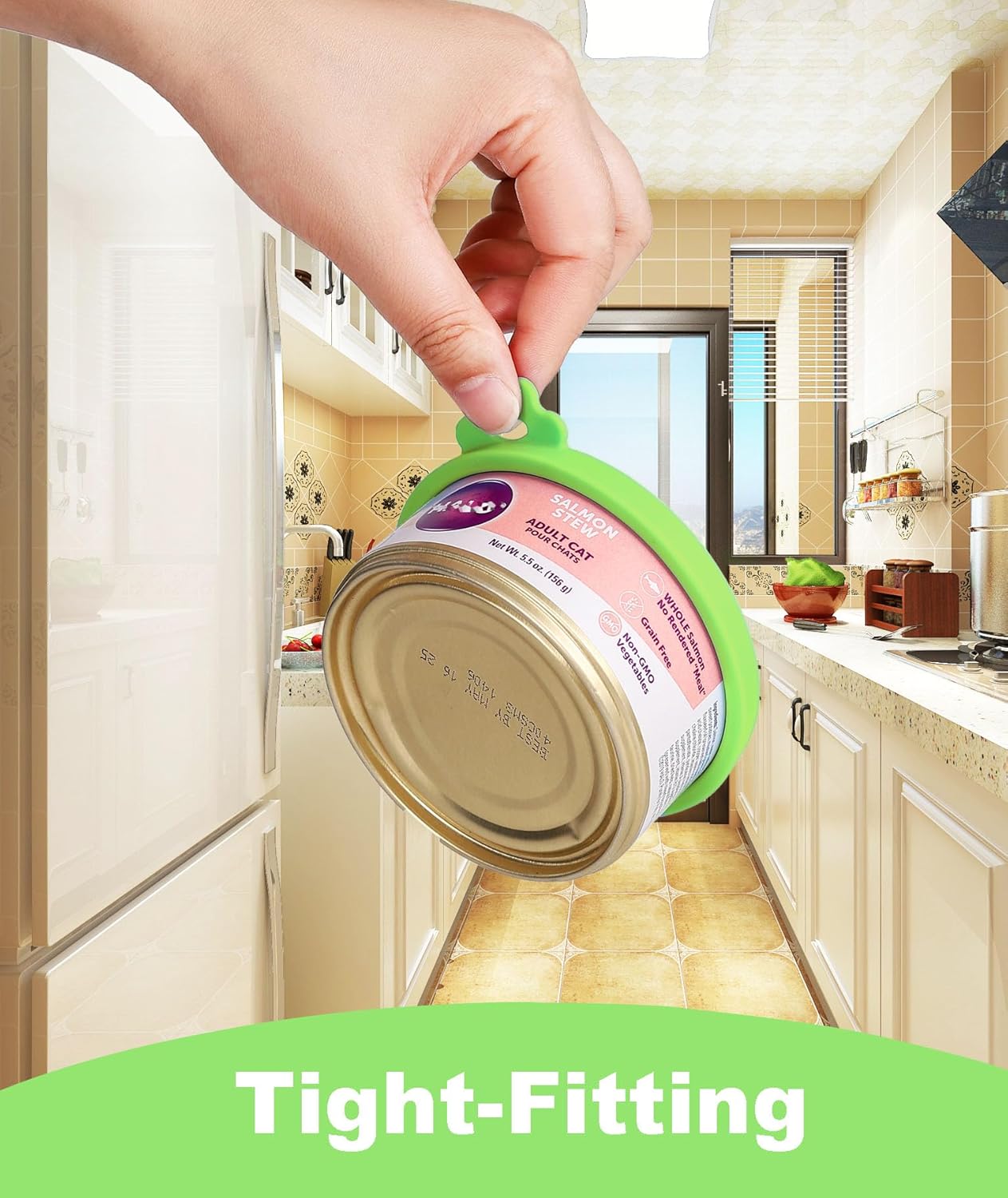 Comtim Cat Food Can Covers Lids for 5.5 oz Cans, 2 Pack Silicone Cat Food Can Lids for 5.5 oz 5.3 oz Cans...Pet Food Can Covers Reusable Can Toppers Savers for Wet Food (Green)