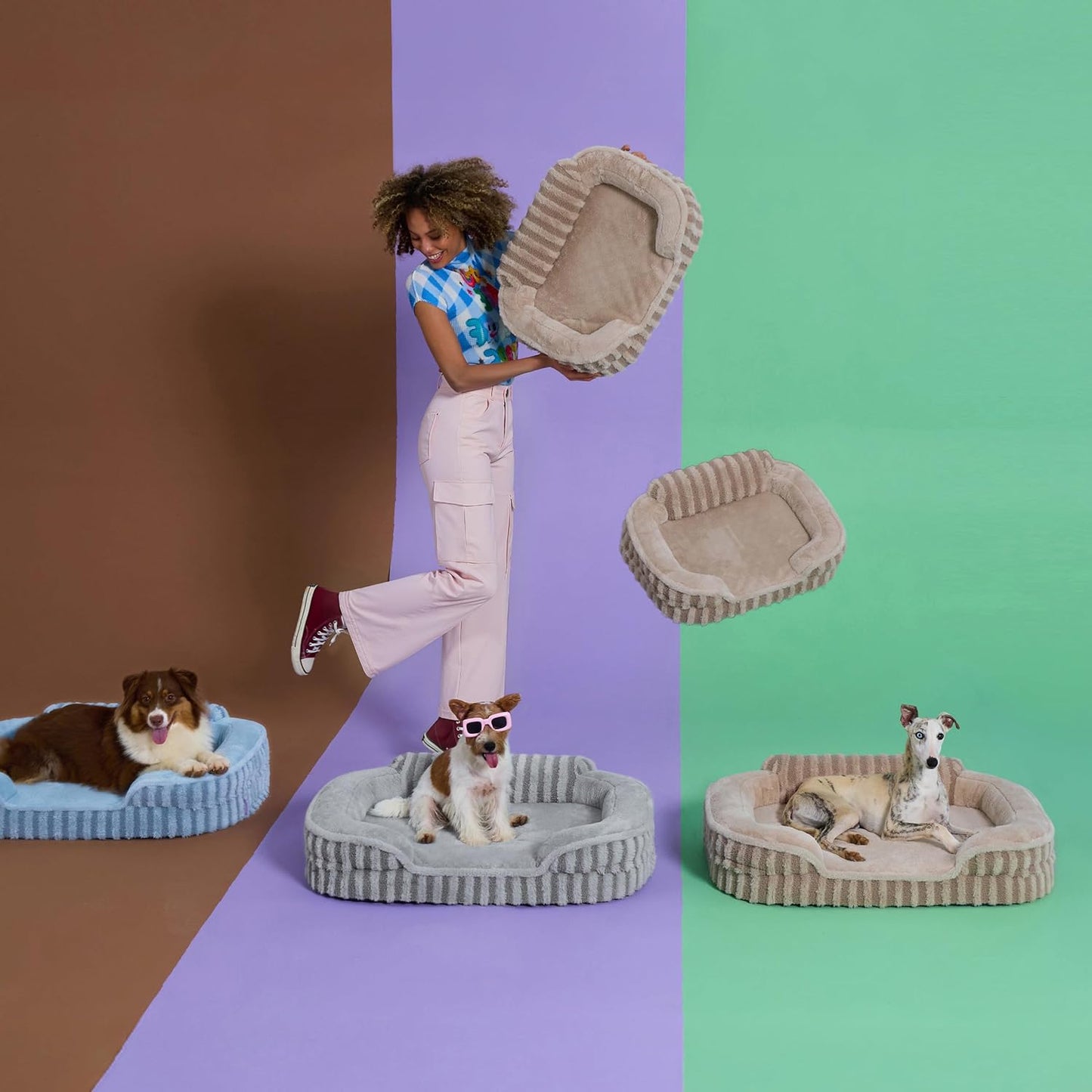 LE SURE Cute L-Plus Dog Beds, Orthopedic Waterproof Large Pet Bed with Sides, Non-Slip Bottom and Egg-Crate Foam Dog Couch Sofa with Washable Removable Cover, Grey