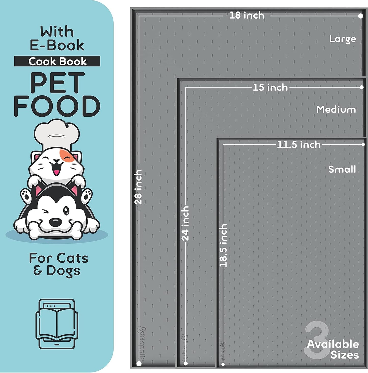 Dog Food Mat - 28x18 Raised Edges Dogs Mat for Food and Water Prevent Spill, Waterproof Cat Food Mats Protect Floors, Easy Clean Dog Bowl Mats for Food and Water, Silicone Pet Feeding Placemats