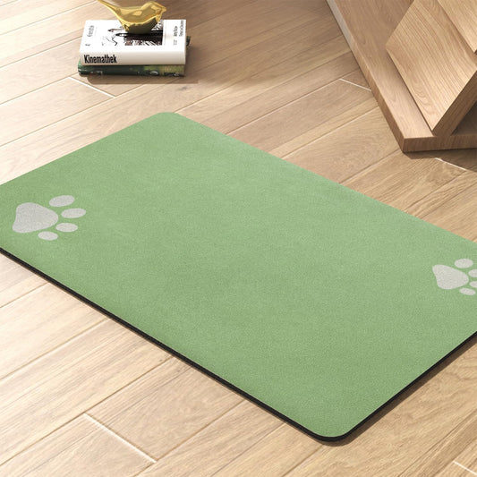 Pet Feeding Mat-Absorbent Dog Mat for Food and Water Bowl-No Stains Quick Dry Water Dispenser Mat-Dog Accessories Pet Supplies-Bowl for Messy Drinkers（Green,17"x28"