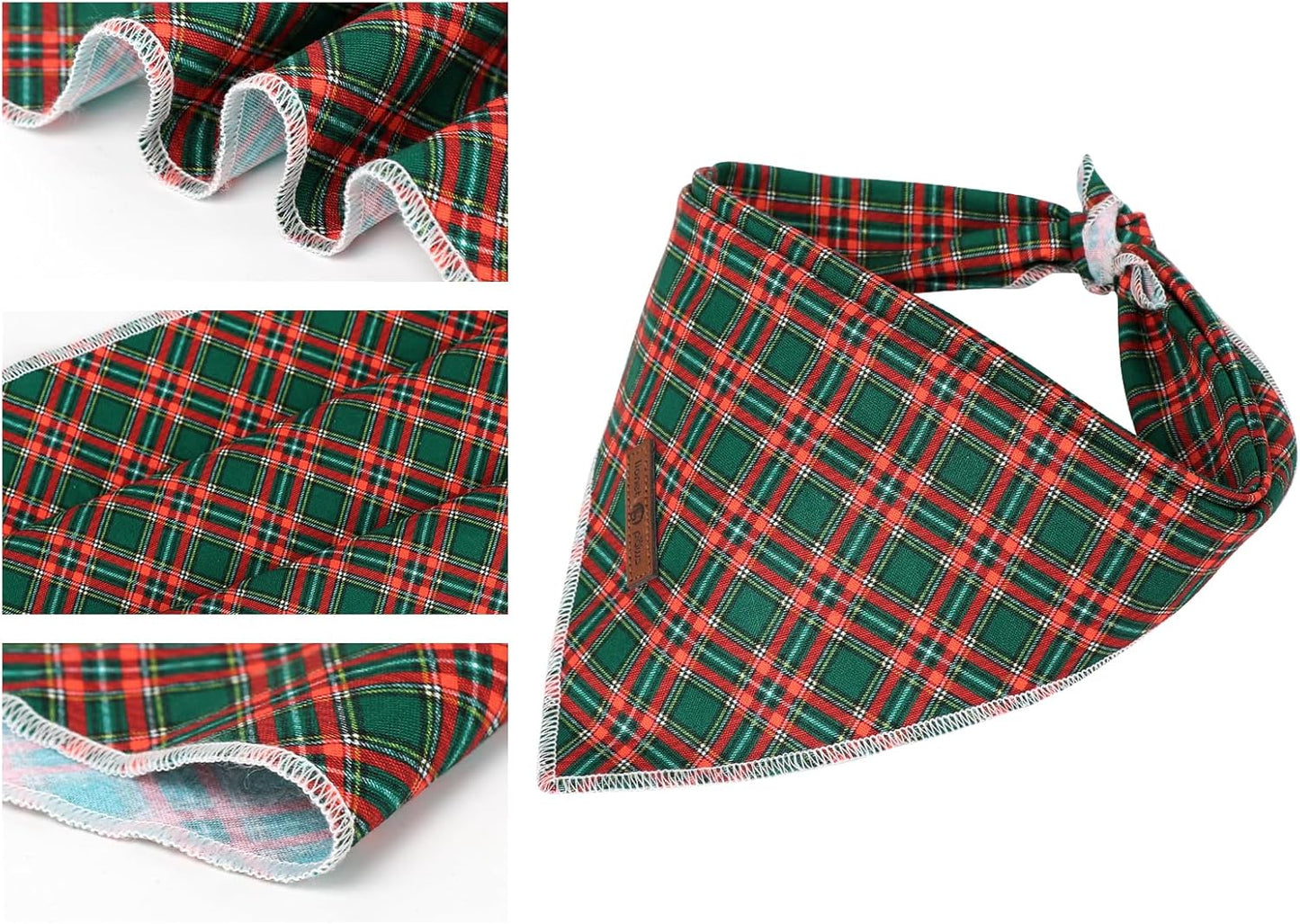 Lionet Paws Christmas Dog Bandana for Medium Large Dogs,Green Grid Dog Kerchief Washable Dogs Triangle Bibs Scarf for Girl or Boy