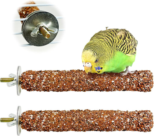 PINVNBY 2 PCS Natural Bird Perches Bird Grinding Stick Calcium Mineral Parrot Perch Stand Foot Claws Trimmer Chew Toy Bird Cage Accessories for Small Medium Budgie Cockatiel Conure Lovebird