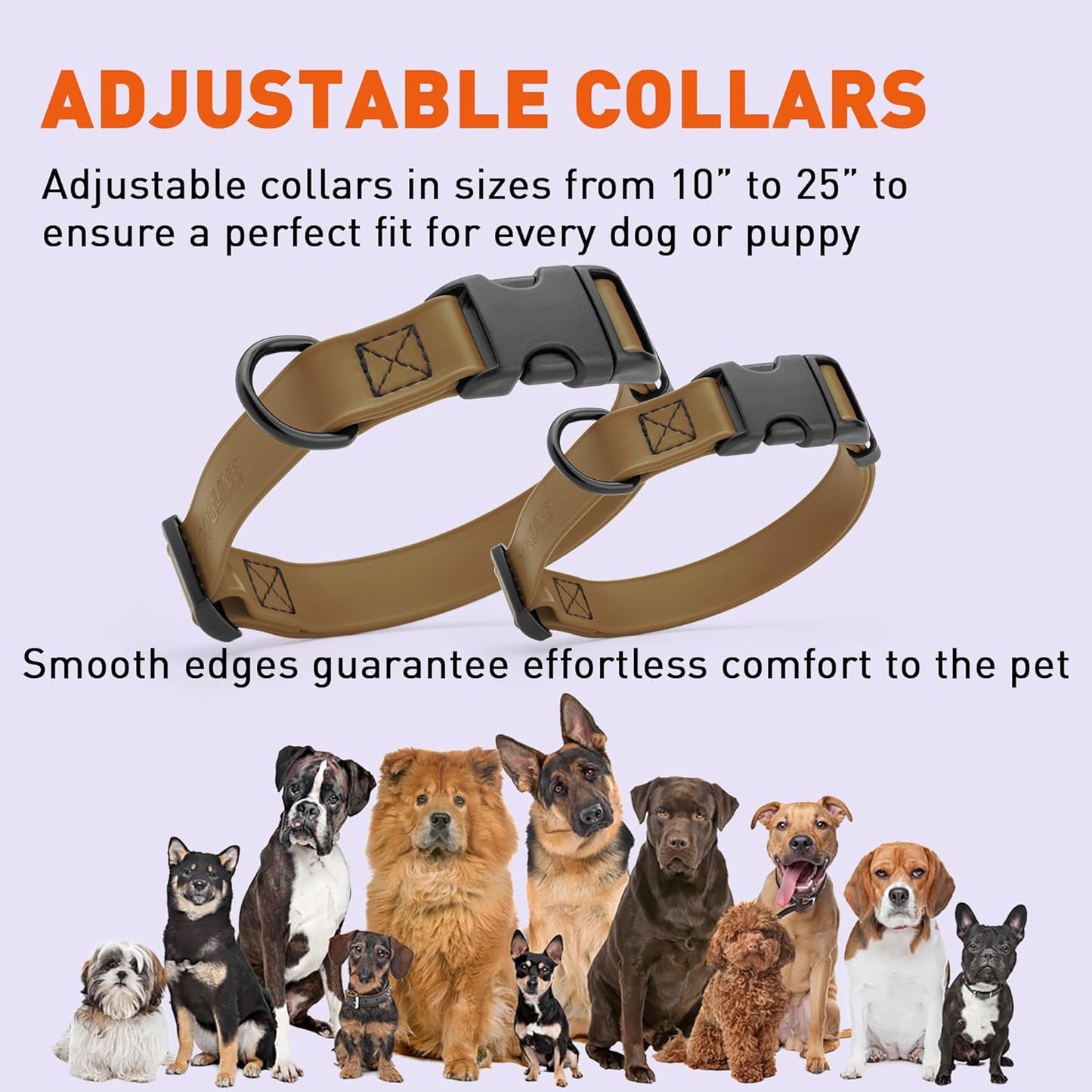 Dogline Biothane Waterproof Dog Collar with Quick Release Buckle Strong Coated Nylon Webbing with Odor- Proof for Easy Care Easy to Clean Fits Small Medium Large Dogs, Coyote Brown 5/8" W 10-14" L