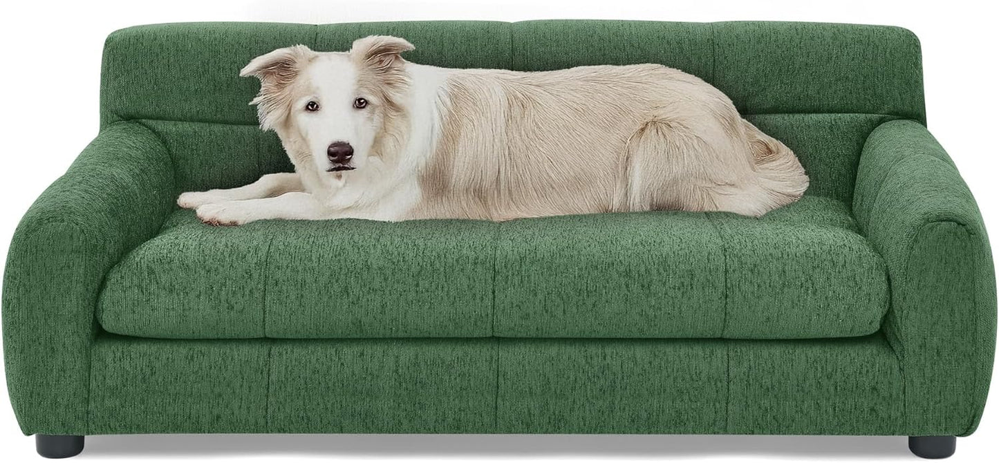 Dog Couch Bed, Mini Sofa for Dogs with Backrest and Armrest, Durable Pet Sofa with Soft Foam Cushion, Elevated Dog Couch Bed with Legs for Medium and Large Dogs, Emerald Green