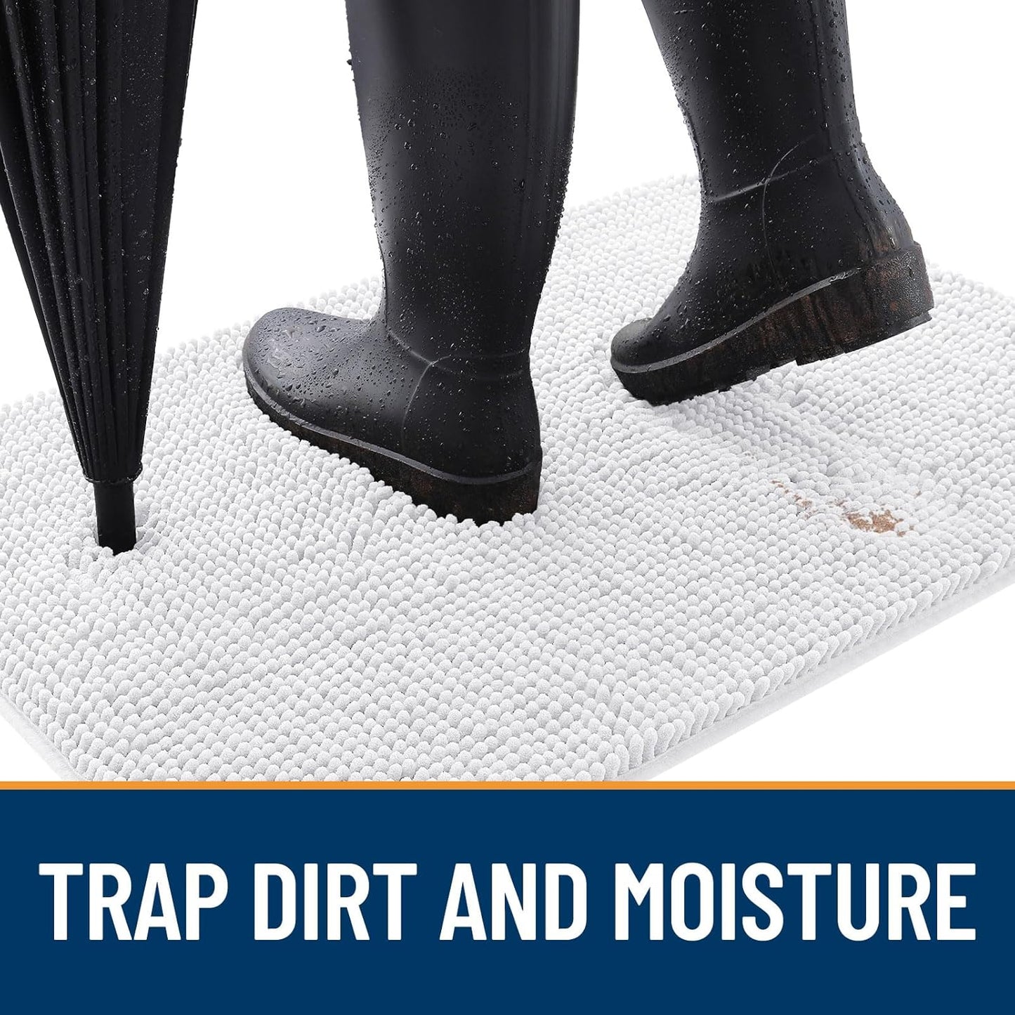 OLANLY Dog Door Mat for Muddy Paws 59x20, Absorbs Moisture and Dirt, Absorbent Non-Slip Washable Doormat, Quick Dry Chenille Mud Mat for Dogs, Entry Indoor Entryway Carpet for Inside Floor, White