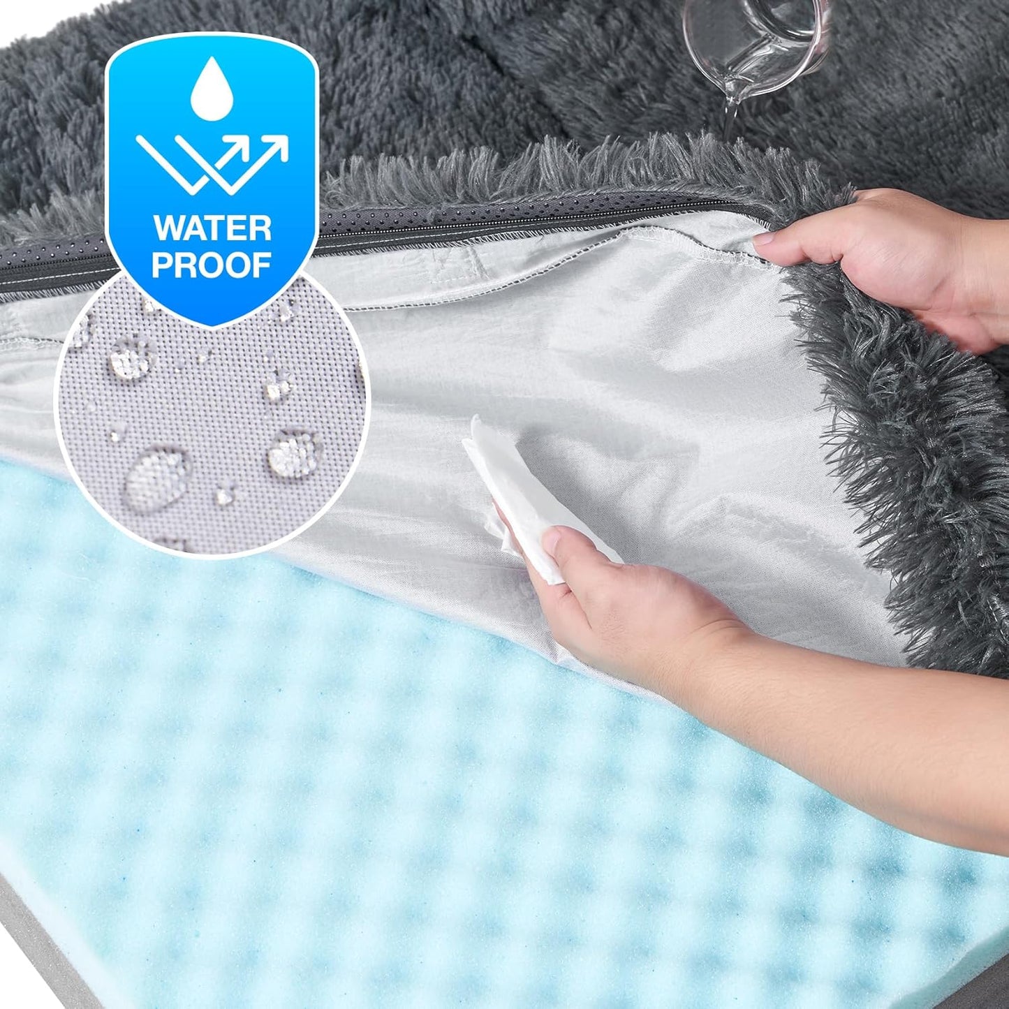 EHEYCIGA Foldable XL Dog Bed, Faux Fur Fluffy Pet Couch Bed for Large Dogs, Orthopedic Calming Memory Foam Big Pet Bed, Washable Soft Pet Sofa Bed with Non-Slip Bottom, Dark Grey, 46"x34"x6.5"