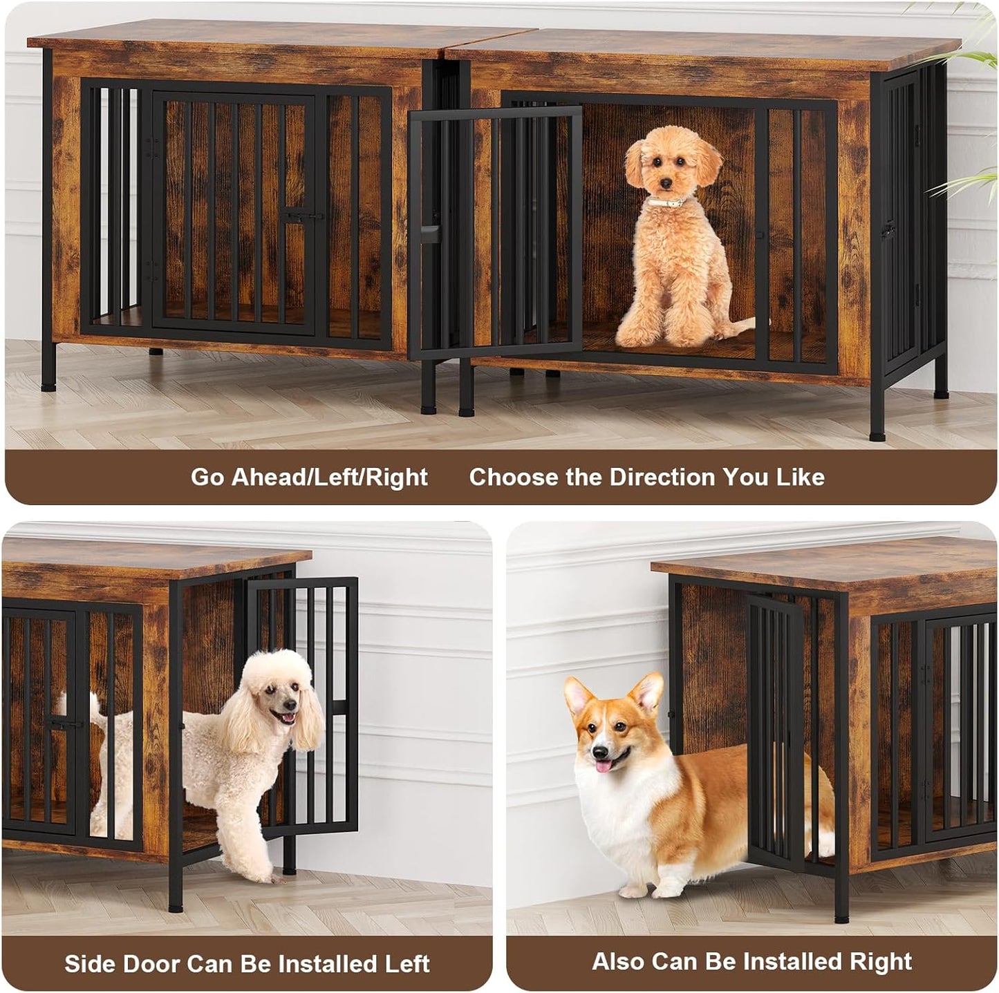 EasyCom 31.5" Small Dog Crate Furniture, Chew-Resistant Dog Crates for Small and Medium Dogs, Dog Kennel Furniture Indoor with 2 Doors and 3.94" Raised Feet, as TV Stand, End Table, Crate Table