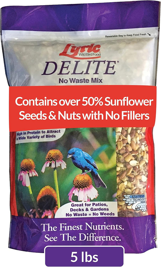 Lyric Delite Wild Bird Seed - No Waste Bird Food Mix with Shell-Free Nuts & Seeds - Attracts Buntings, Chickadees & Finches - 5 lb bag