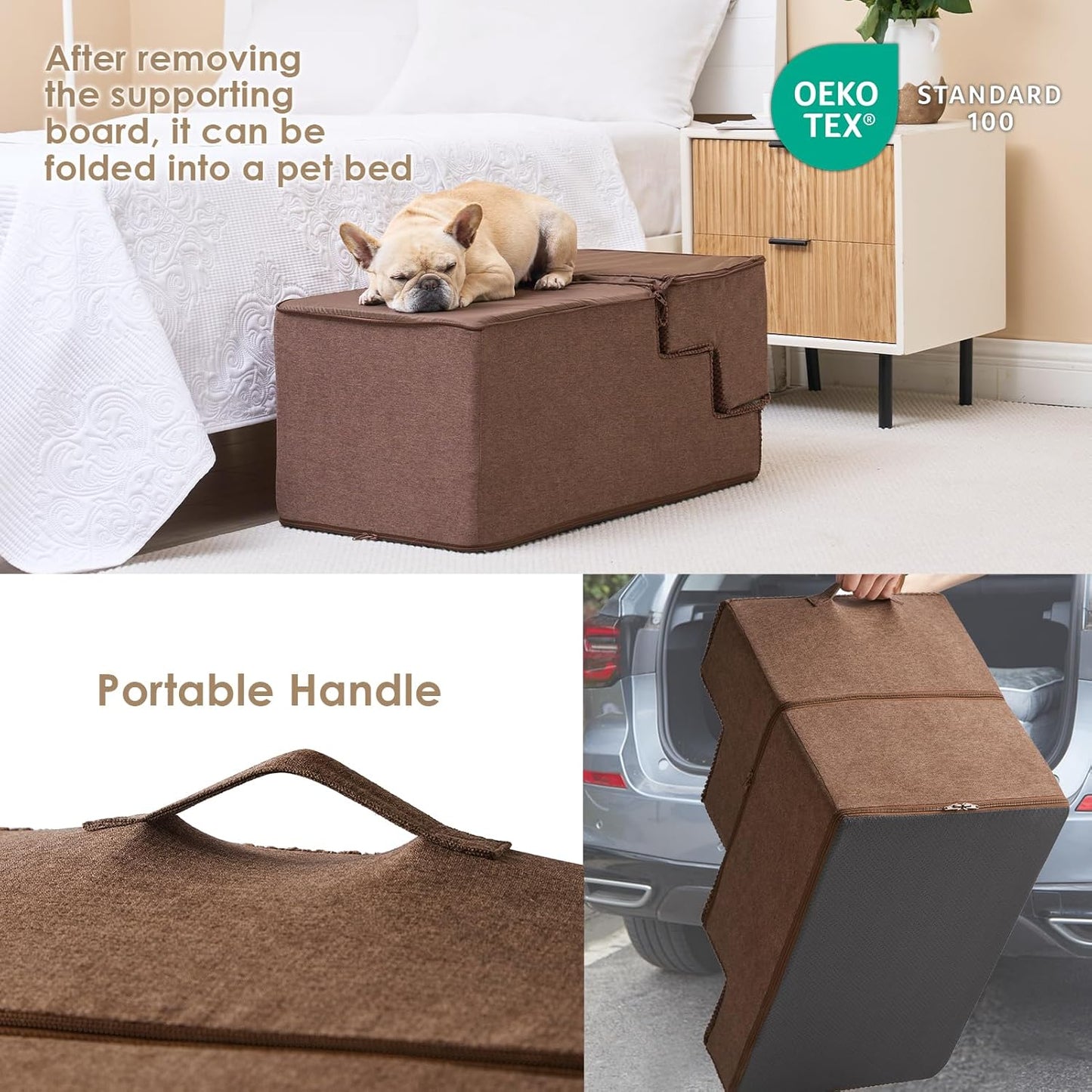 EHEYCIGA Dog Stairs for High Bed 22.5" H, 5-Step Dog Steps for Bed, Pet Steps for Small Dogs and Cats, Non-Slip Balanced Pet Ramp Indoor, Brown