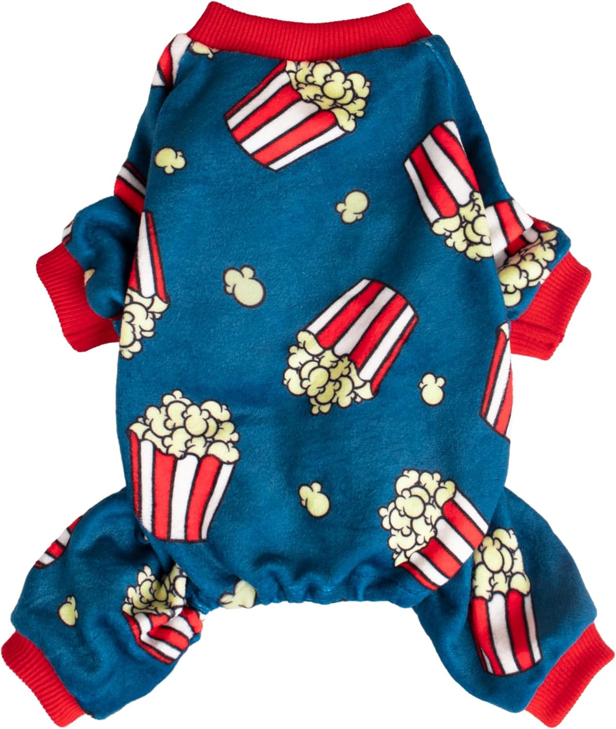 Fitwarm Popcorn Dog Pajamas, Funny Dog Clothes for Small Dogs Boy Girl, Fleece Pet Onesie with Feet, Blue, Red, White, Yellow, Medium