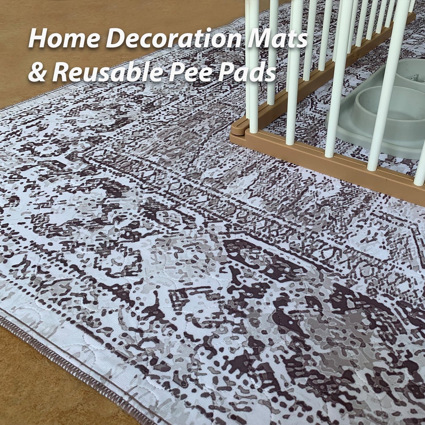 nunubaby Washable Pee Pads for Dogs, Stylish, Non-Slip and Leak-Proof Pee Pads. Reusable Potty Pads for Dogs for Crates and Floors.(Brown/Geo, 24" x36")