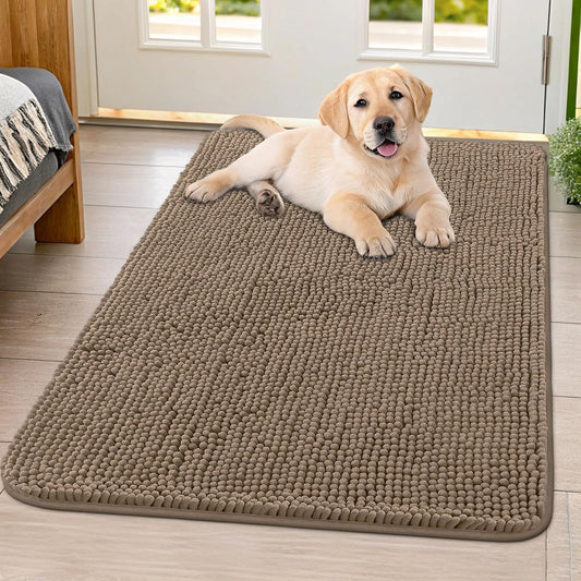 Smiry Dog Door Mat for Muddy Paws 40x32, Absorbs Moisture and Dirt Doormat, Non-Slip Washable Quick Dry Chenille Front Door Mat Indoor Entrance, Entryway Carpet for Inside Floor, Camel