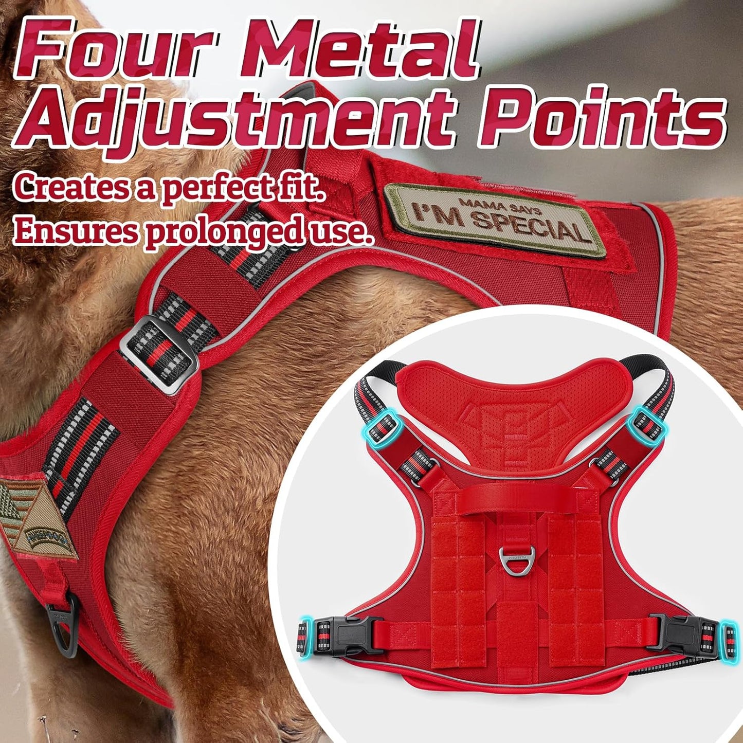 rabbitgoo Tactical Dog Harness for Large Dogs, No Pull Military Service Vest with Handle & Molle, Easy Control for Training Walking, Adjustable Reflective Straps, Red, L