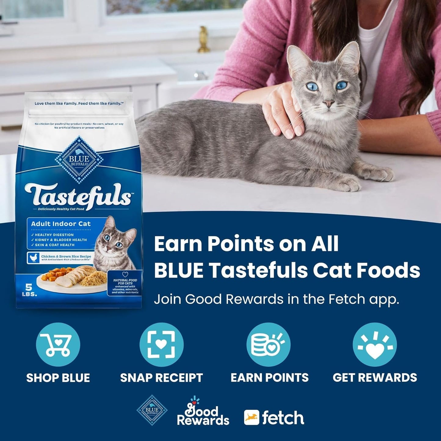 Blue Buffalo Tastefuls Adult Dry Cat Food for Weight Management & Hairball Control, Made in the USA with Natural Ingredients, Chicken Recipe, 7-lb Bag