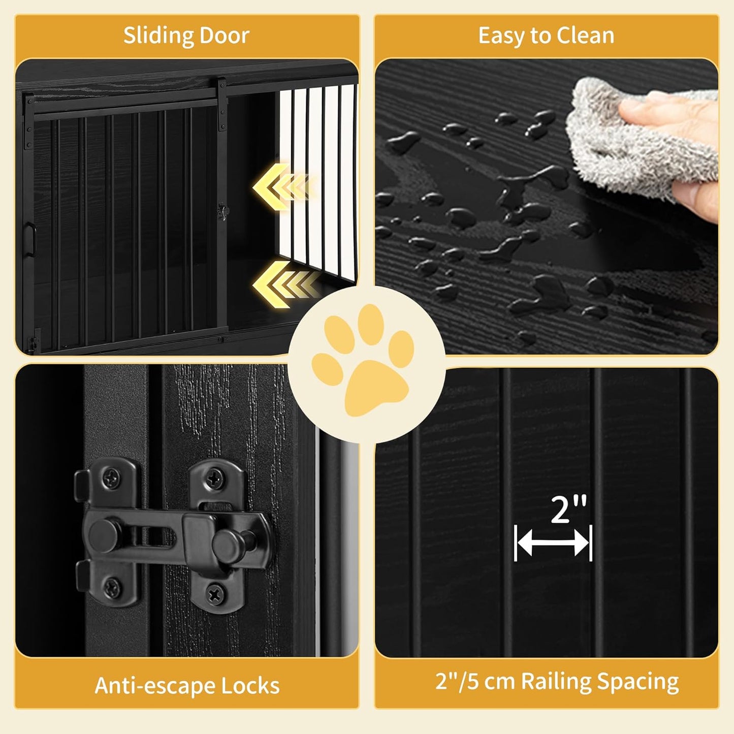 31.9" Dog Crate Furniture with Barn Door, Heavy Duty Dog Kennel Indoor with 2 Doors, Wooden Pet Cage End Table for Small Medium Dogs up to 44 lb, Anti-Chew Anti-Escape, Black DFC83604B