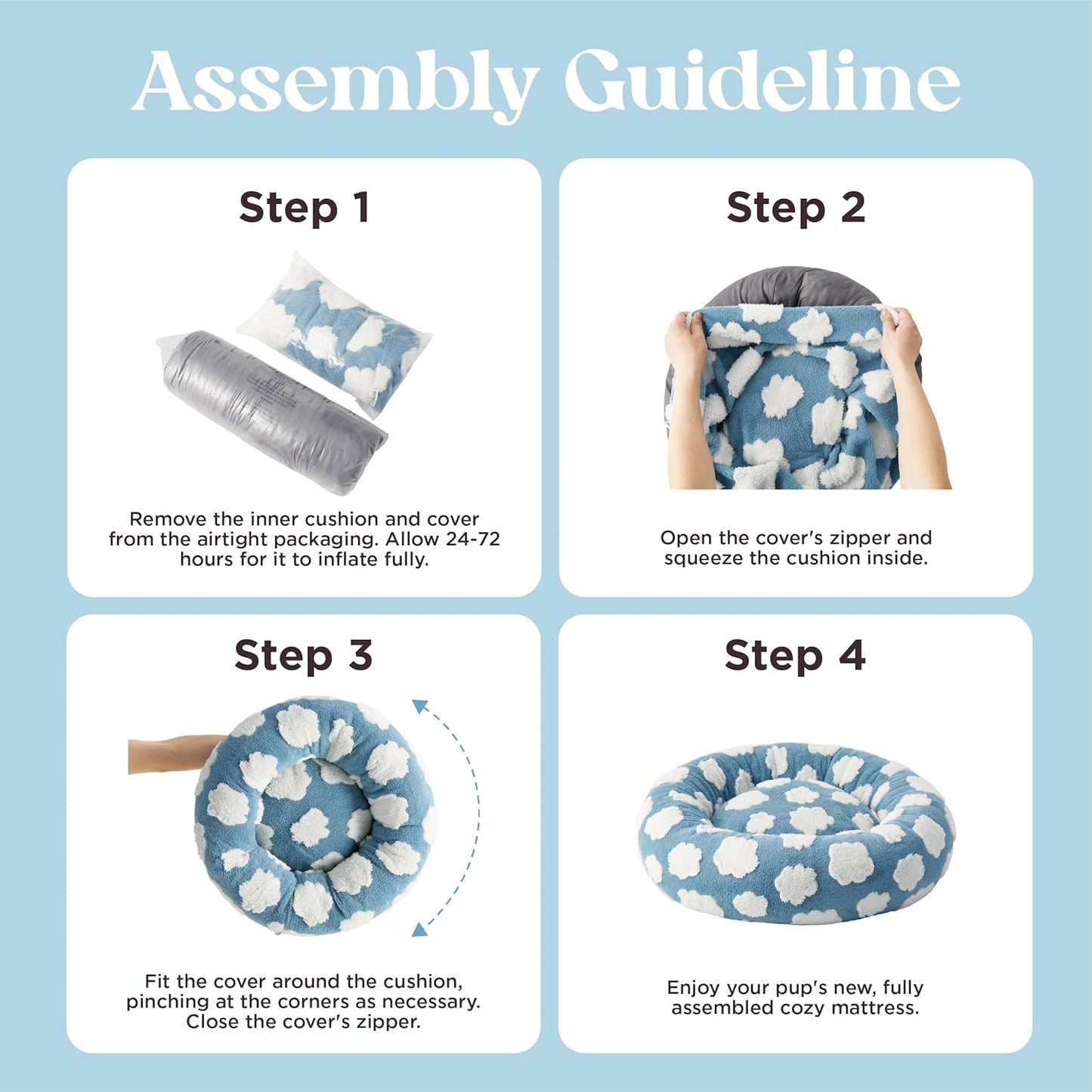 LE SURE Donut Dog Bed Medium Size Dog - Round Cat Beds for Indoor Calming Pet with Washable Cover, Cute Modern Puppy Beds with Jacquard Shaggy Plush & Anti Slip Bottom, 30 Inch, Blue