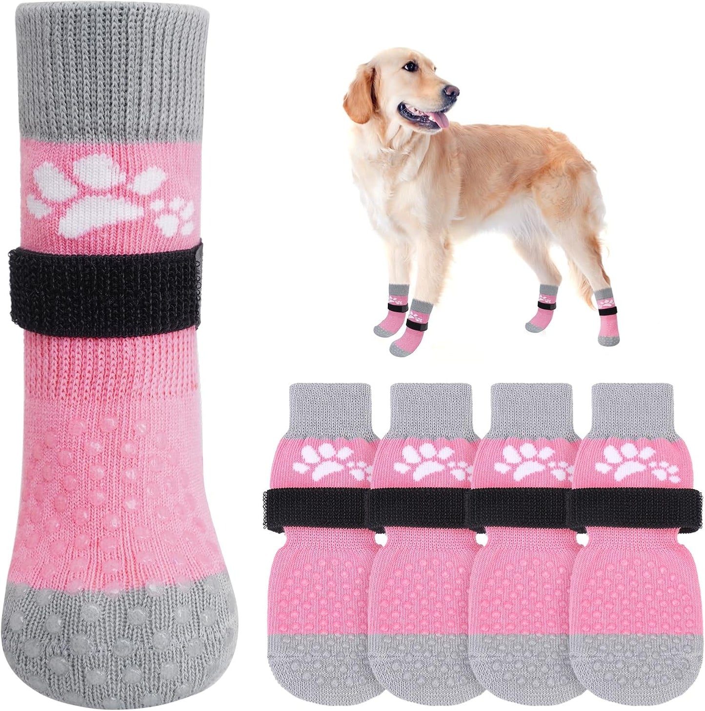 SCENEREAL Anti Slip Dog Sock to Prevent Licking Paws for Hardwood Floors, Boots & Paw Protector Shoes for Hot/Cold Pavement with Grippers, Double Sides Grips for Small Medium Large Senior Dogs, L